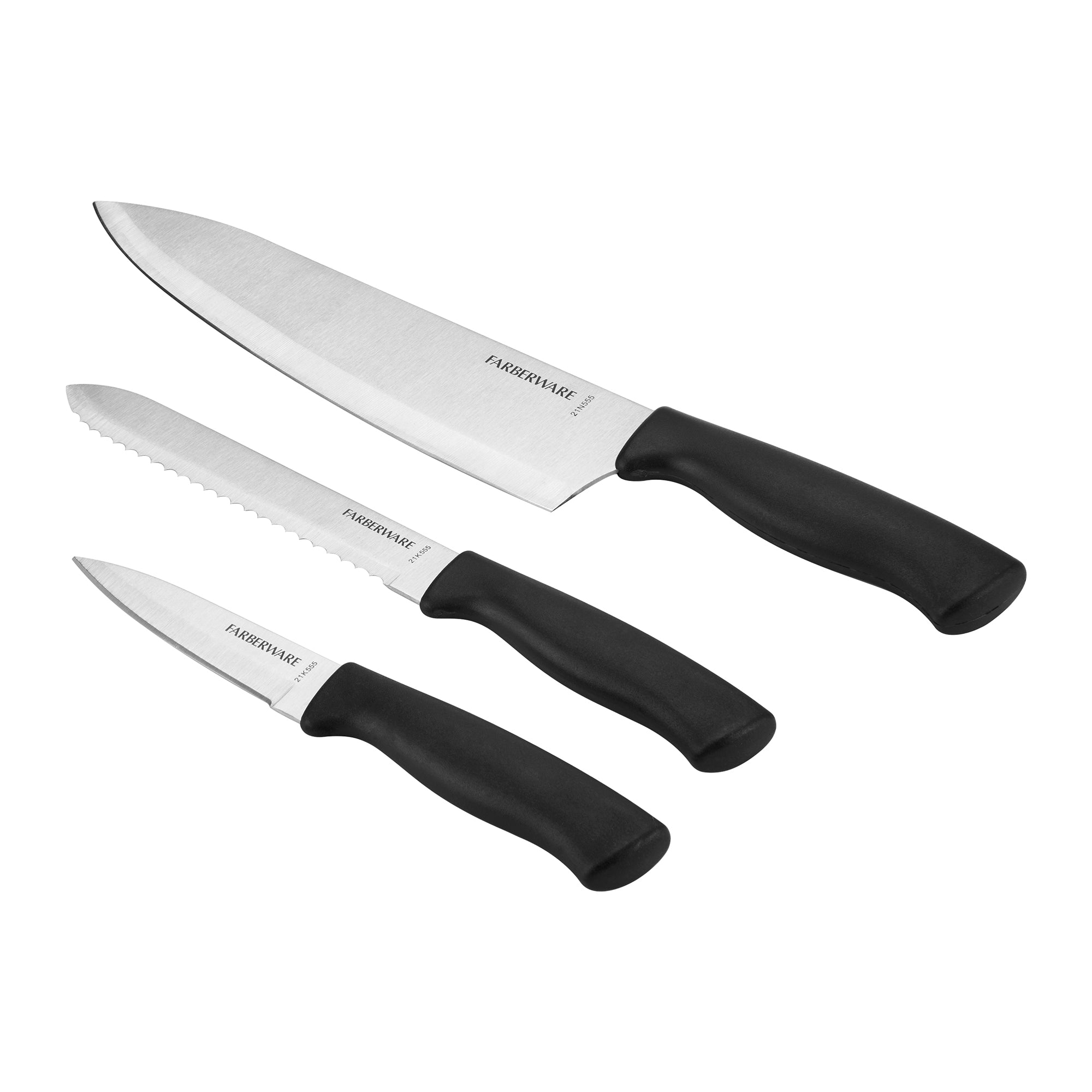 Farberware Stainless Steel Chef Knife Set, 3 Piece, Black