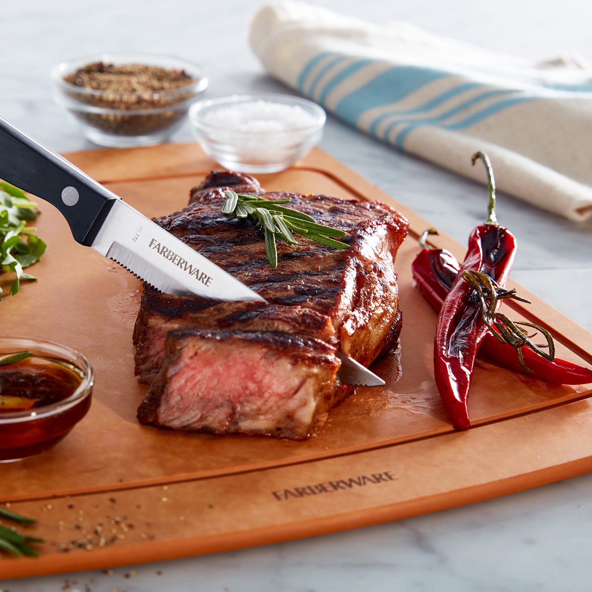 Farberware 4-Piece Full-Tang Triple Rivet 'Never Needs Sharpening' Stainless Steel Steak Knife Set, Black