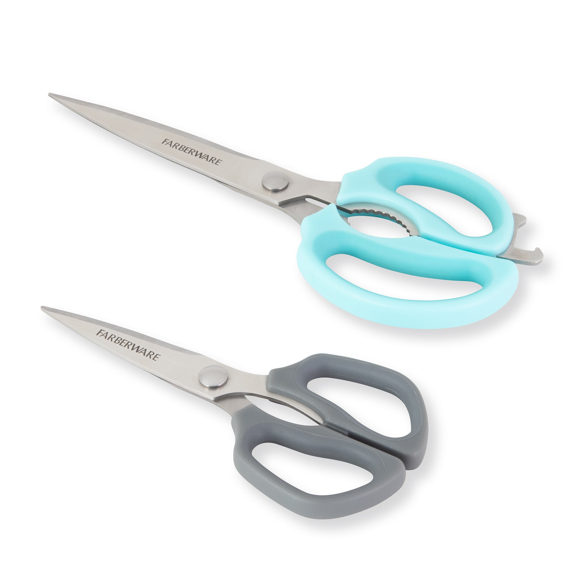Farberware Comfort Grip Kitchen Scissors, 2 Pack, Aqua and Gray