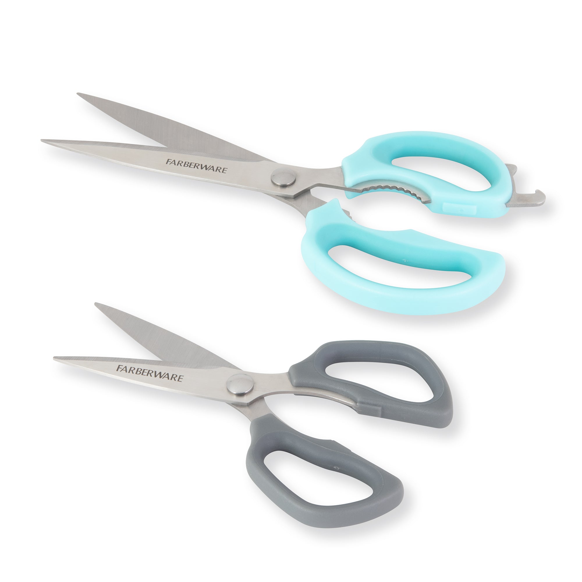 Farberware Comfort Grip Kitchen Scissors, 2 Pack, Aqua and Gray