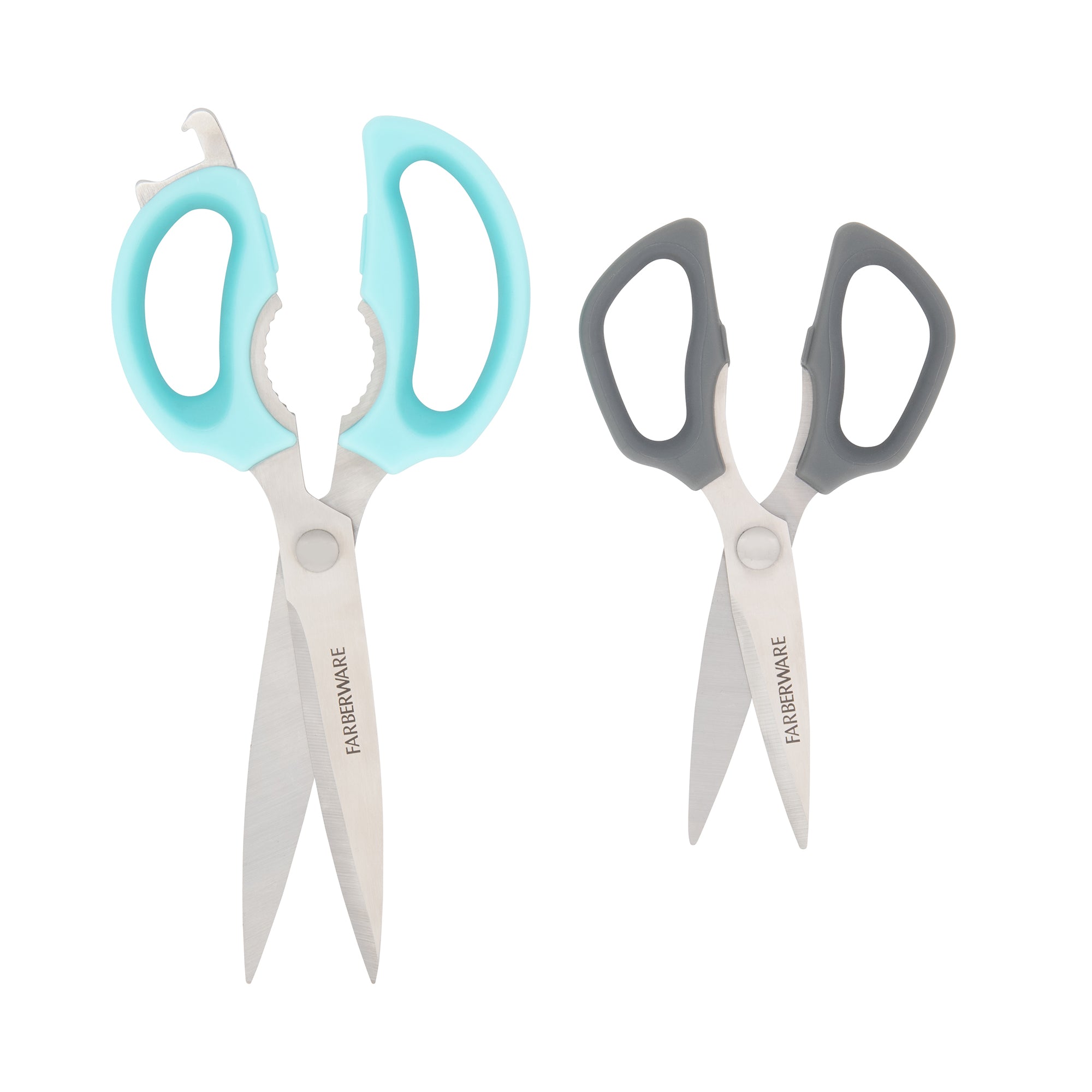 Farberware Comfort Grip Kitchen Scissors, 2 Pack, Aqua and Gray