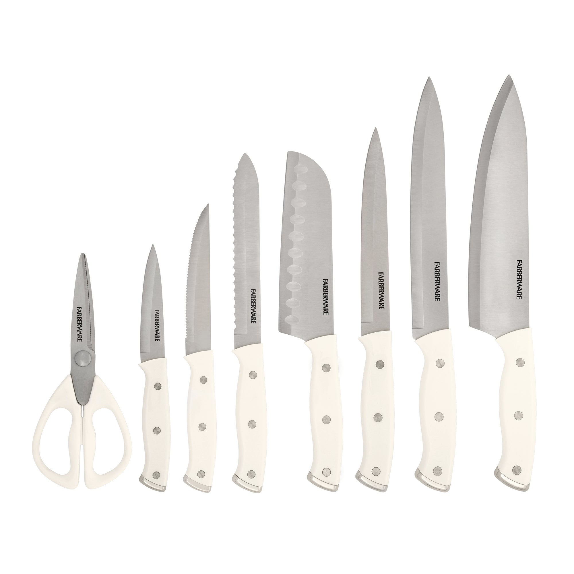 Farberware Edgekeeper Triple Riveted Knife Block Set with Built in Sharpener, 14-Piece, White