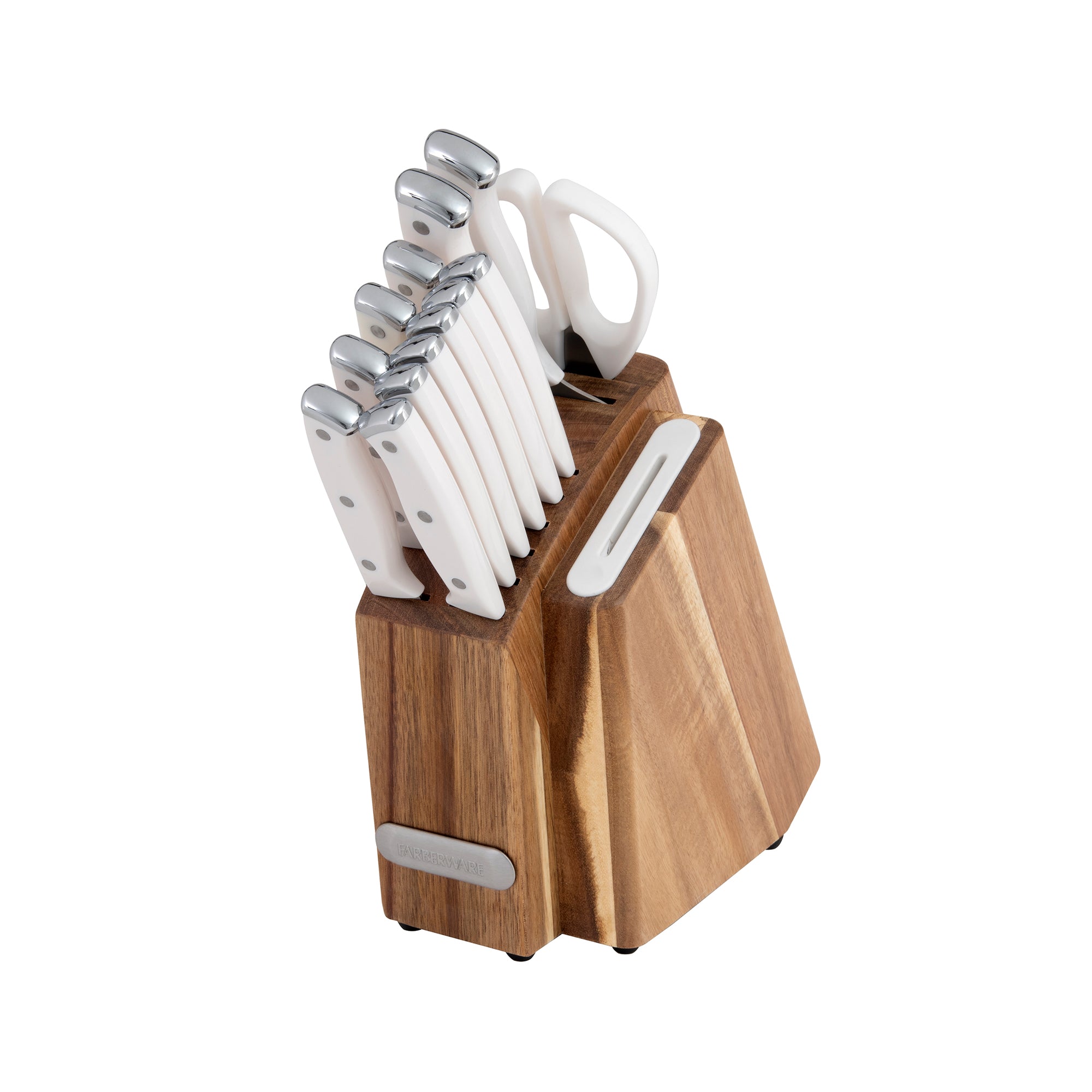 EdgeKeeper White Knife Set with Slim Acacia Block, 14-Piece
