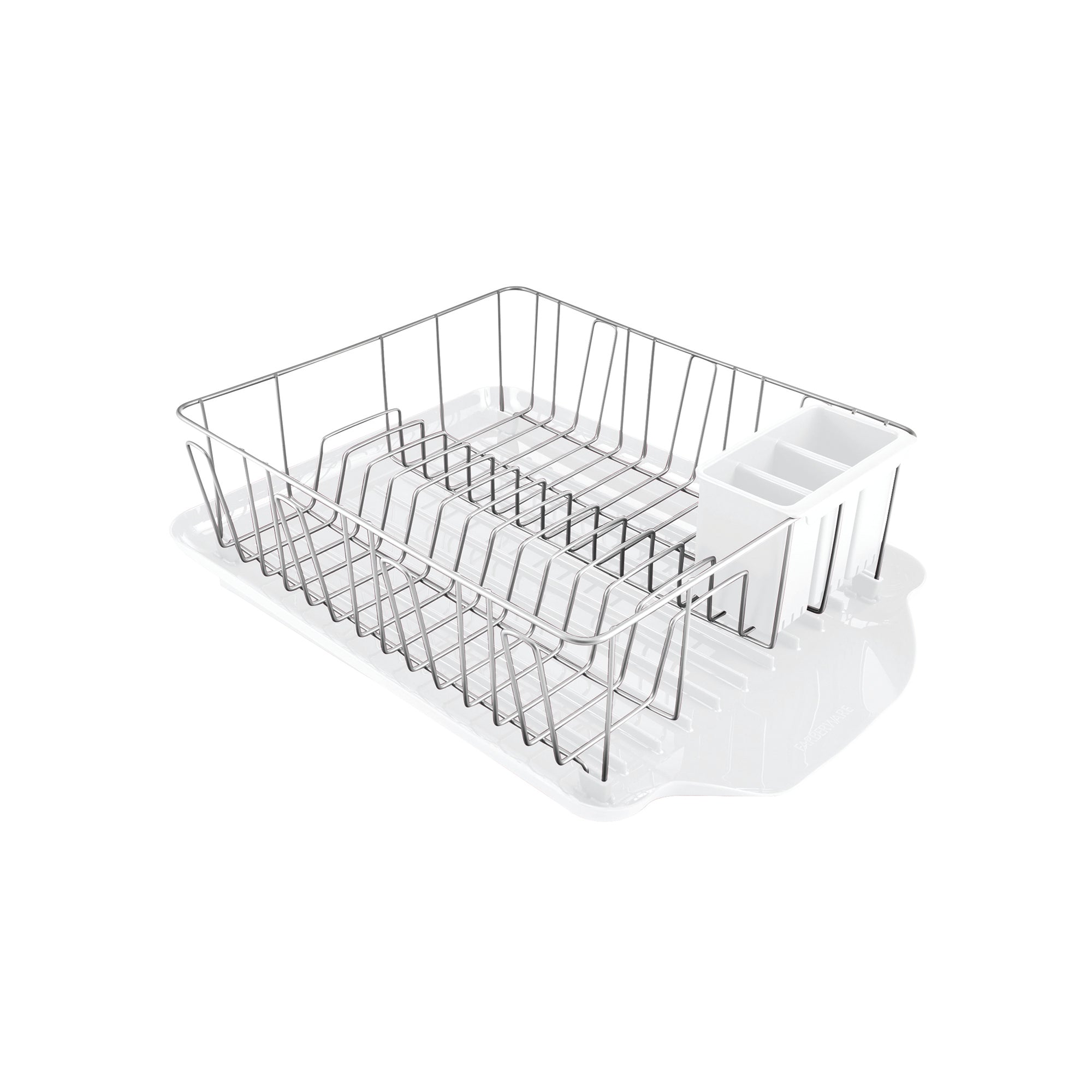 Farberware Classic Large Rust Resistant Full Dishrack with Removable 3 Compartment Flatware Caddy, Andlged Drain Board, 3-Piece, White
