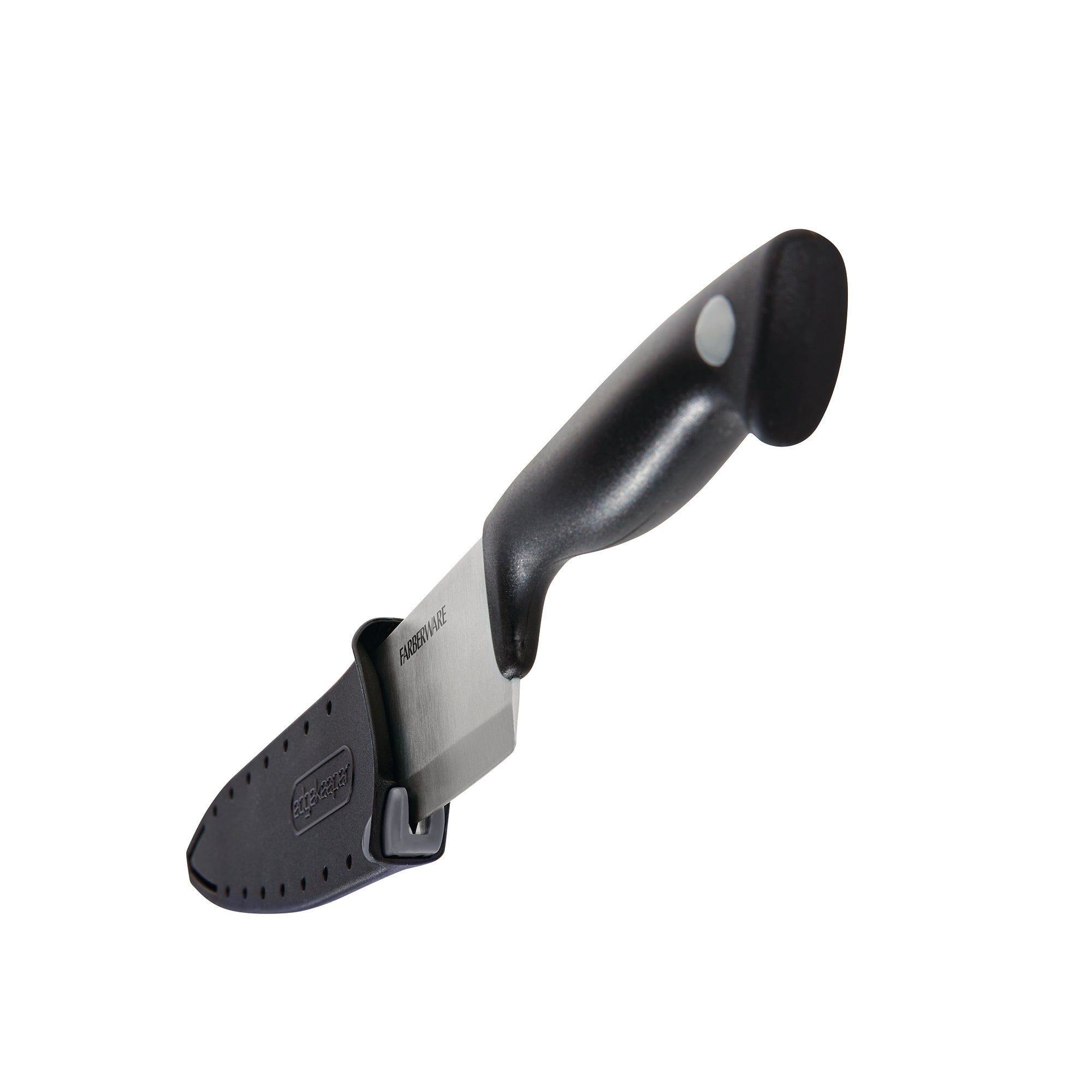 Farberware Edgekeeper 8-Inch Chef Knife with Self-Sharpening Blade Cover, High Carbon-Stainless Steel Kitchen Knife with Ergonomic Handle, Razor-Sharp Knife, Black