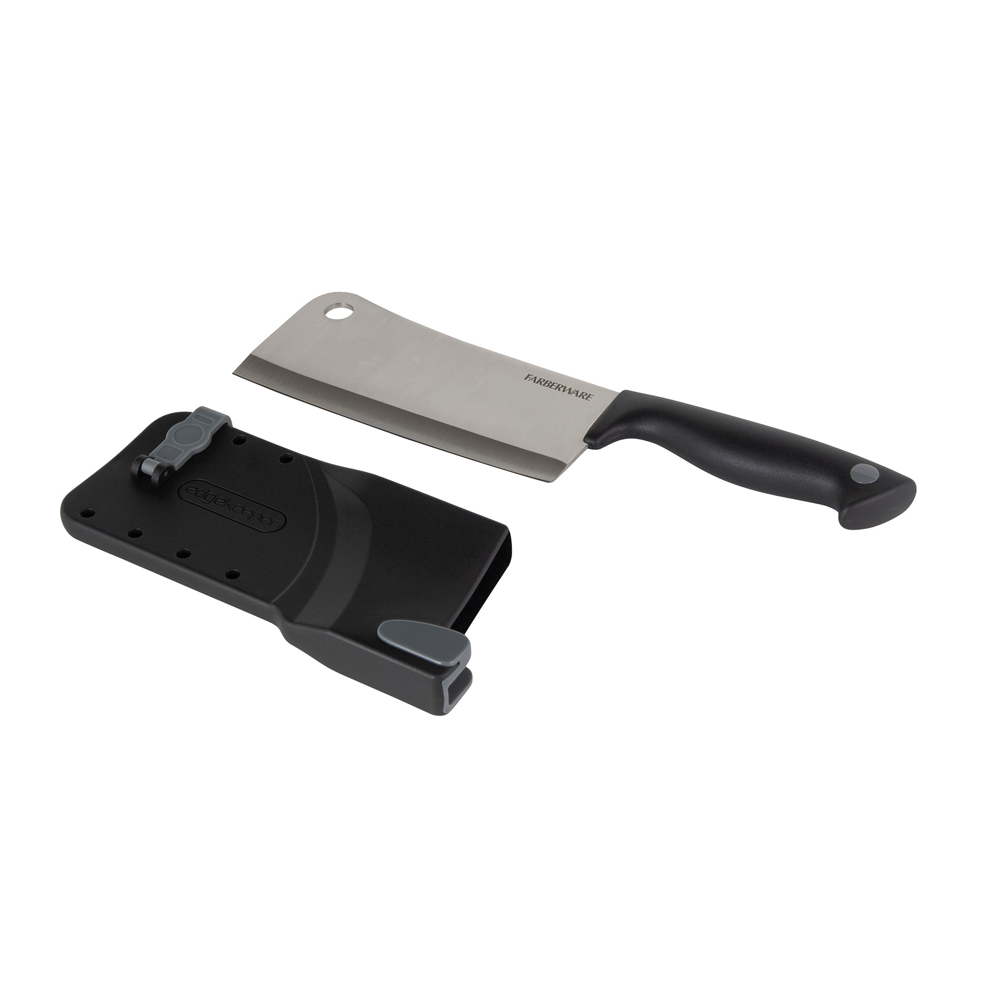 Farberware Edgekeeper 6-Inch Cleaver Knife with Self-Sharpening Blade Cover, High Carbon-Stainless Steel Kitchen Knife with Ergonomic Handle, Razor-Sharp Knife, Black