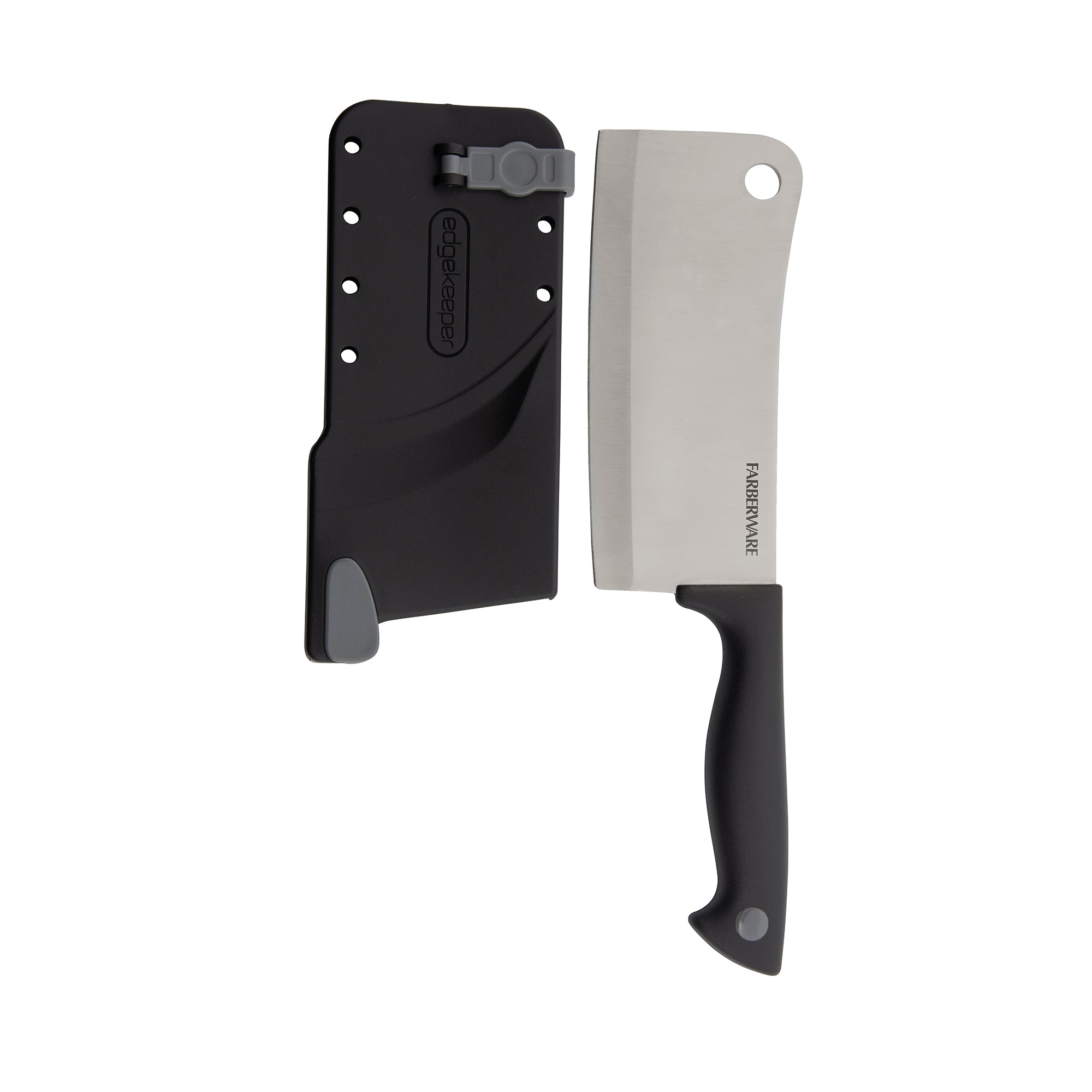 Farberware Edgekeeper 6-Inch Cleaver Knife with Self-Sharpening Blade Cover, High Carbon-Stainless Steel Kitchen Knife with Ergonomic Handle, Razor-Sharp Knife, Black