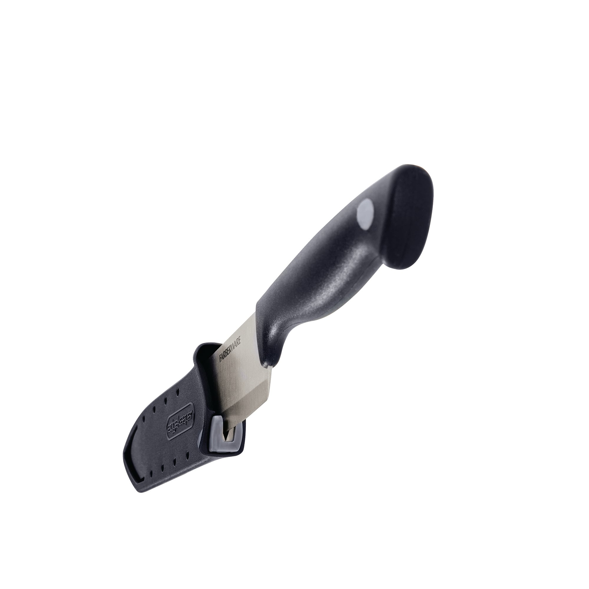 Farberware Edgekeeper 6-Inch Chef Knife with Self-Sharpening Blade Cover, High Carbon-Stainless Steel Kitchen Knife with Ergonomic Handle, Razor-Sharp Knife, Black
