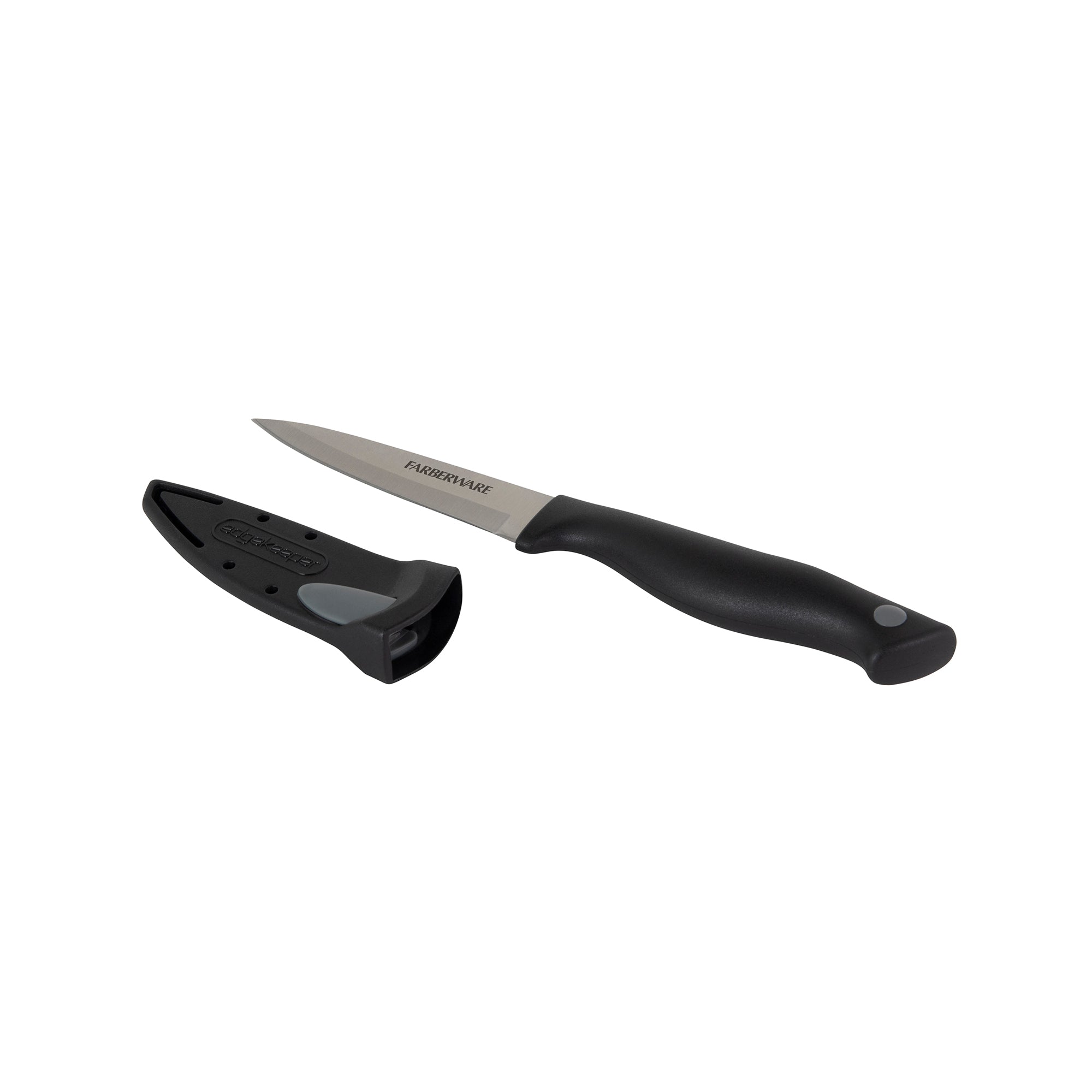 Farberware Edgekeeper 3.5-Inch Paring Knife with Self-Sharpening Blade Cover, High Carbon-Stainless Steel Kitchen Knife with Ergonomic Handle, Razor-Sharp Knife, Black