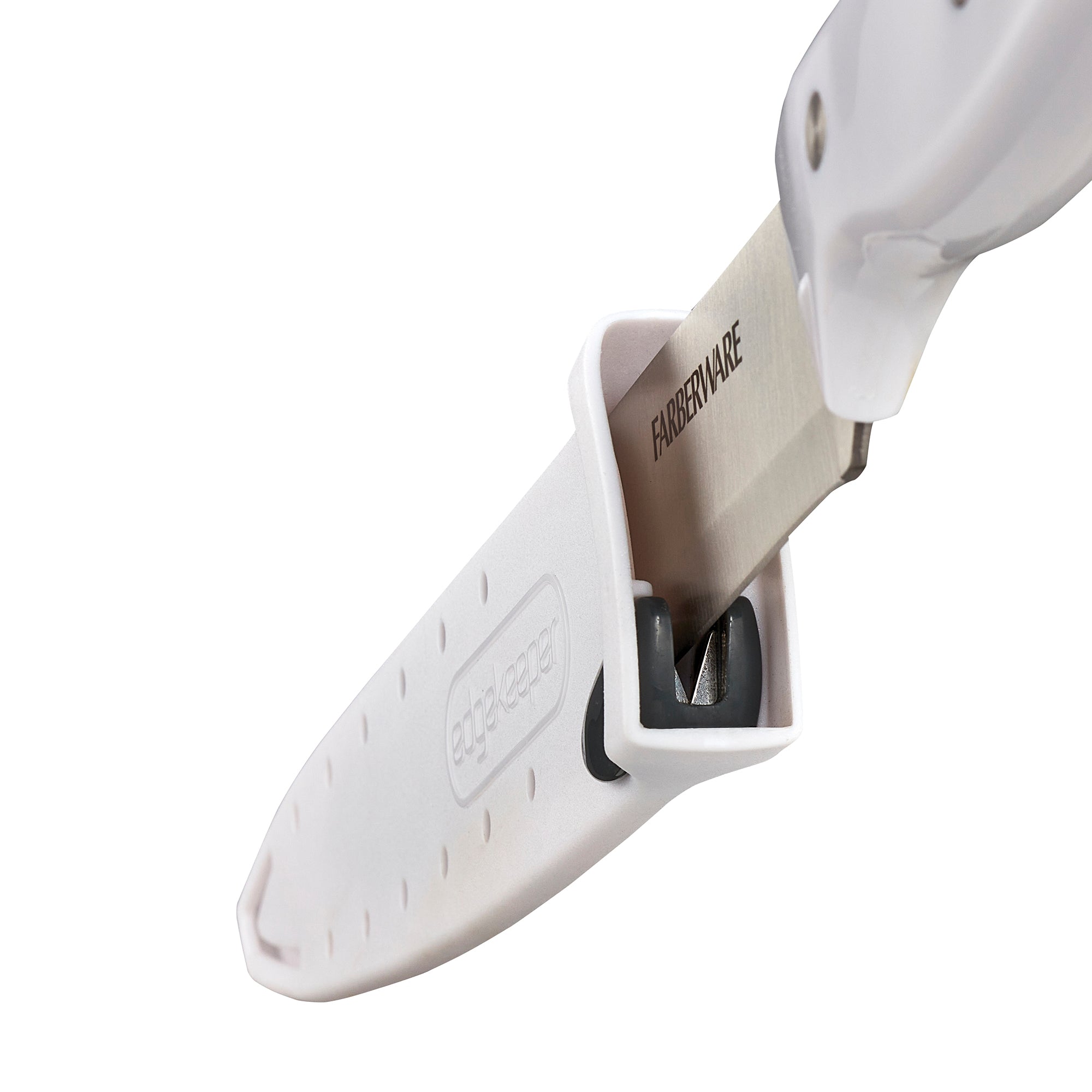 Farberware Edgekeeper Triple Riveted Slicing Self-Sharpening Blade Cover, High Carbon-Stainless Steel Kitchen Ergonomic Handle, Razor-Sharp Knife, 8 Inch, White