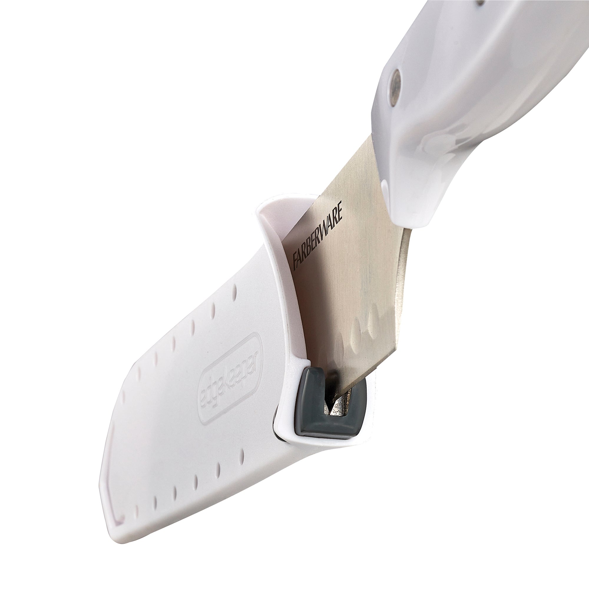 Farberware Edgekeeper Triple Riveted Santoku Self-Sharpening Blade Cover, High Carbon-Stainless Steel Kitchen Ergonomic Handle, Razor-Sharp Knife, 7 Inch, White