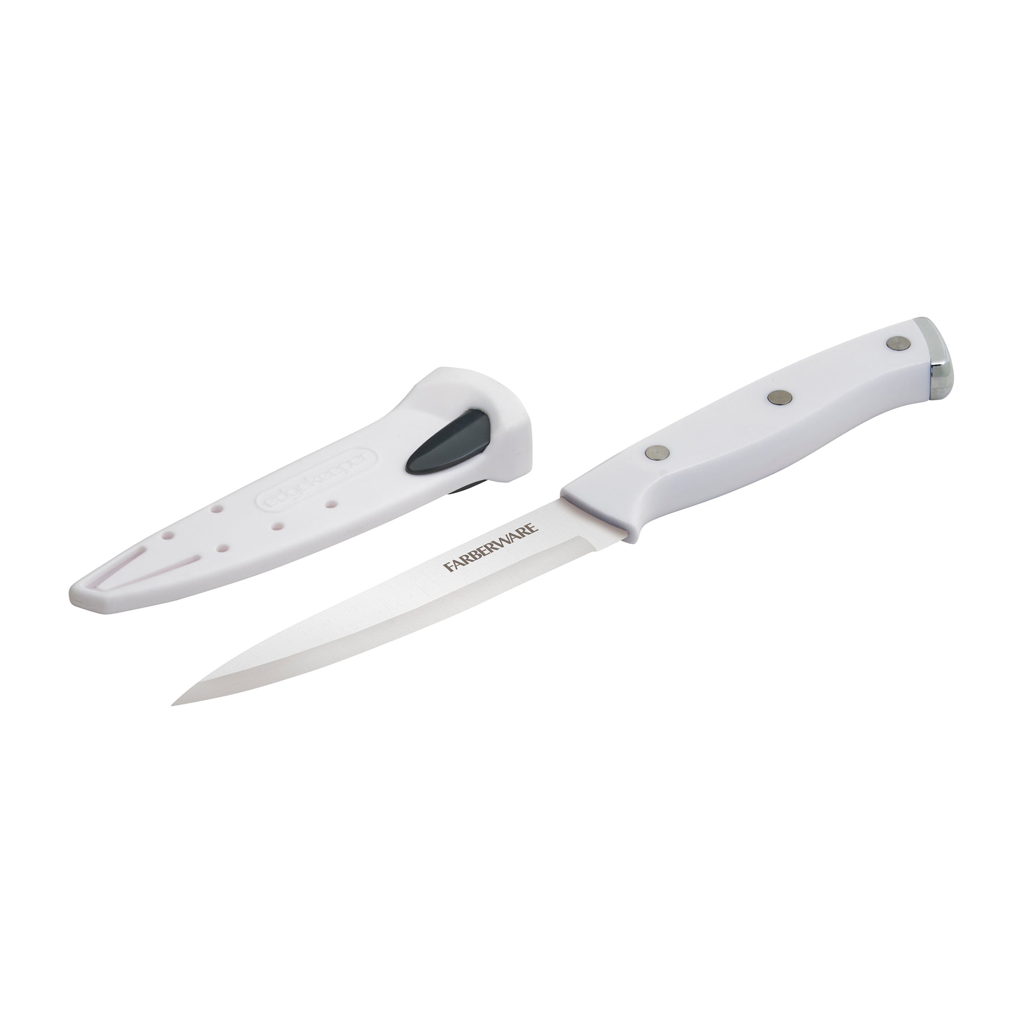 Farberware Edgekeeper Triple Riveted Fine-Edge Utility Self-Sharpening Blade Cover, High Carbon-Stainless Steel Kitchen Ergonomic Handle, Razor-Sharp Knife, 4.5 Inch, White
