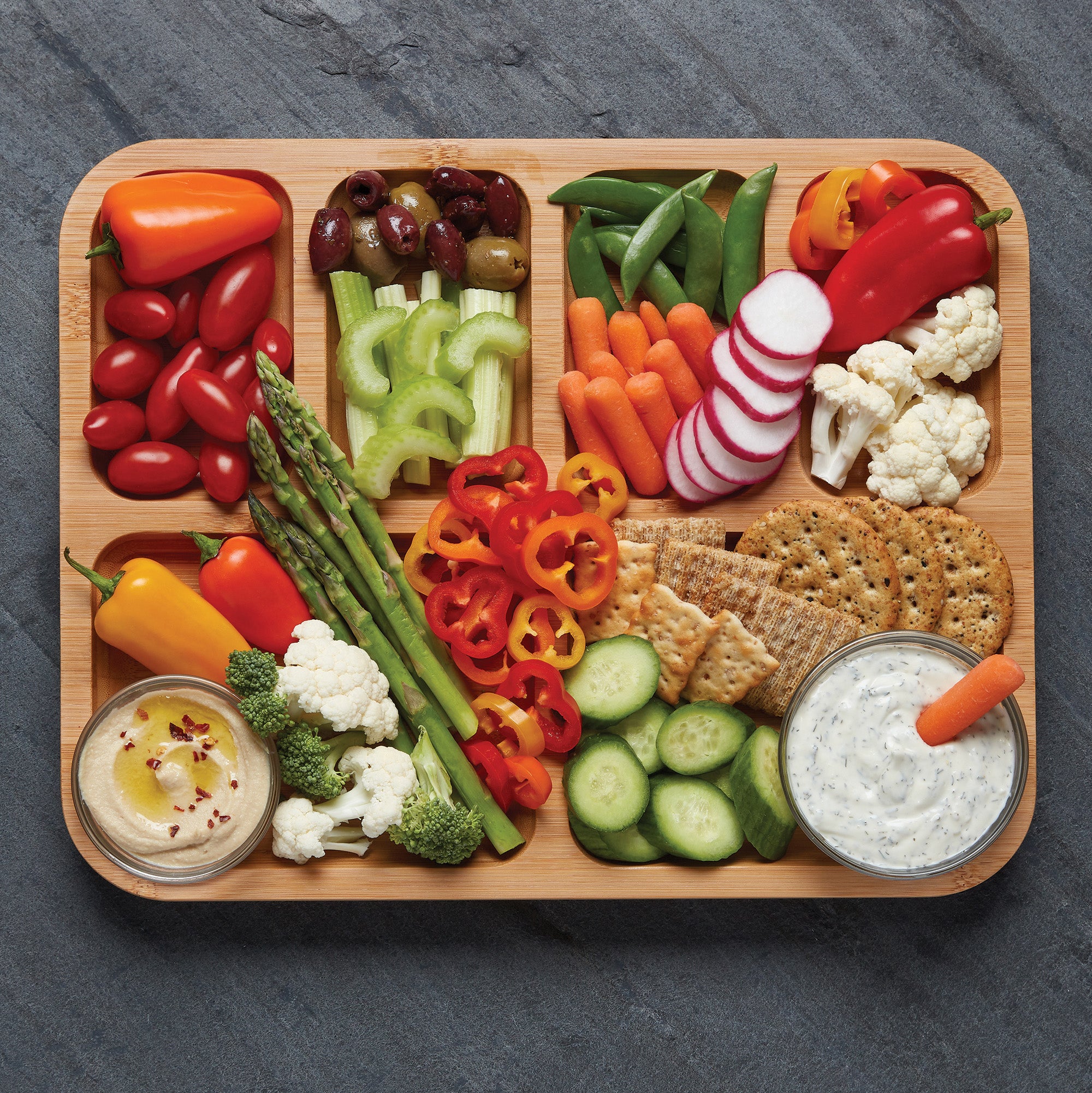Farberware Build-a-Board Cutting Board with Compartments and Clear Locking Lid for Charcuterie, Snacks, and More-Make it. Take it. Enjoy it, 11x14 Inch, Bamboo