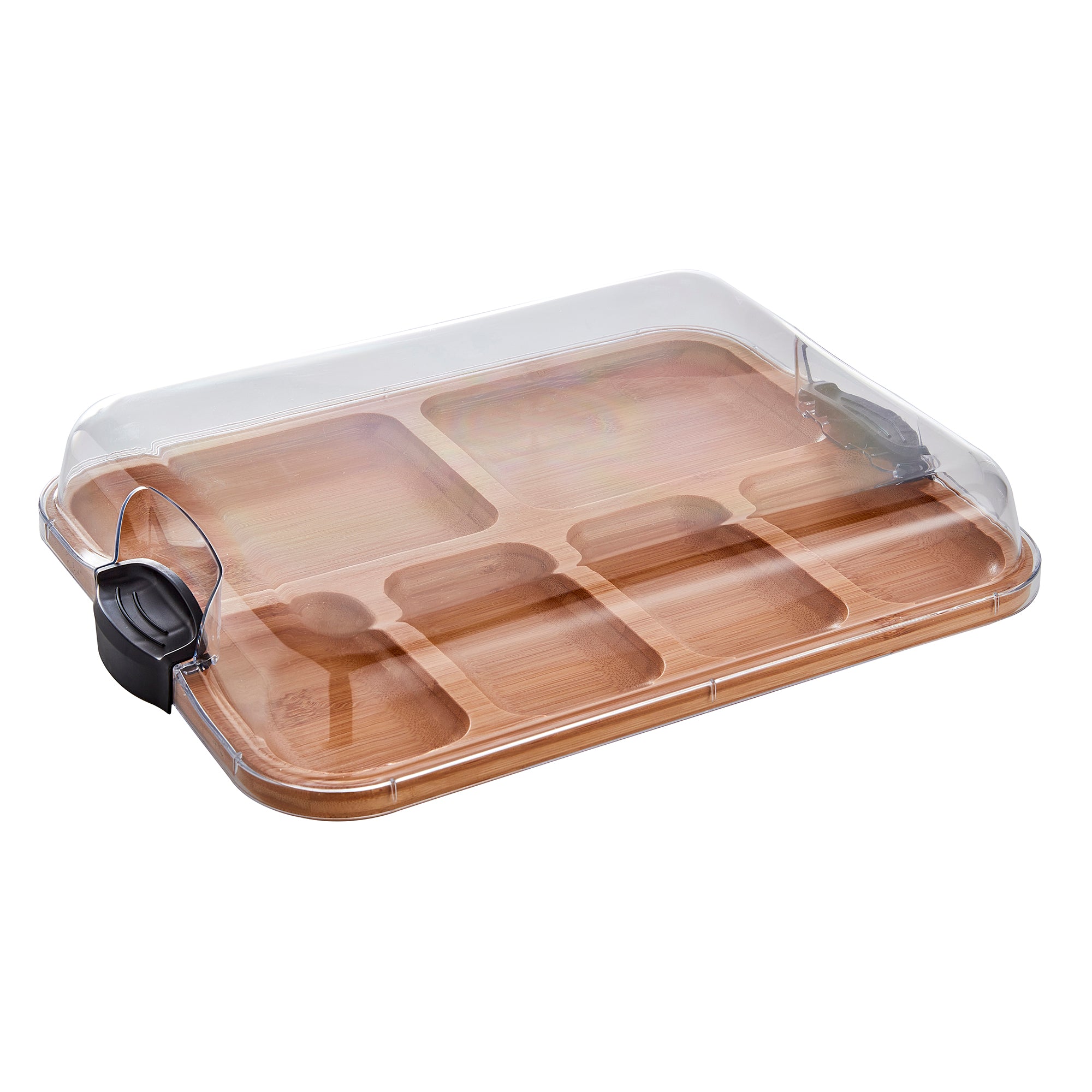 Farberware Build-a-Board Cutting Board with Compartments and Clear Locking Lid for Charcuterie, Snacks, and More-Make it. Take it. Enjoy it, 11x14 Inch, Bamboo