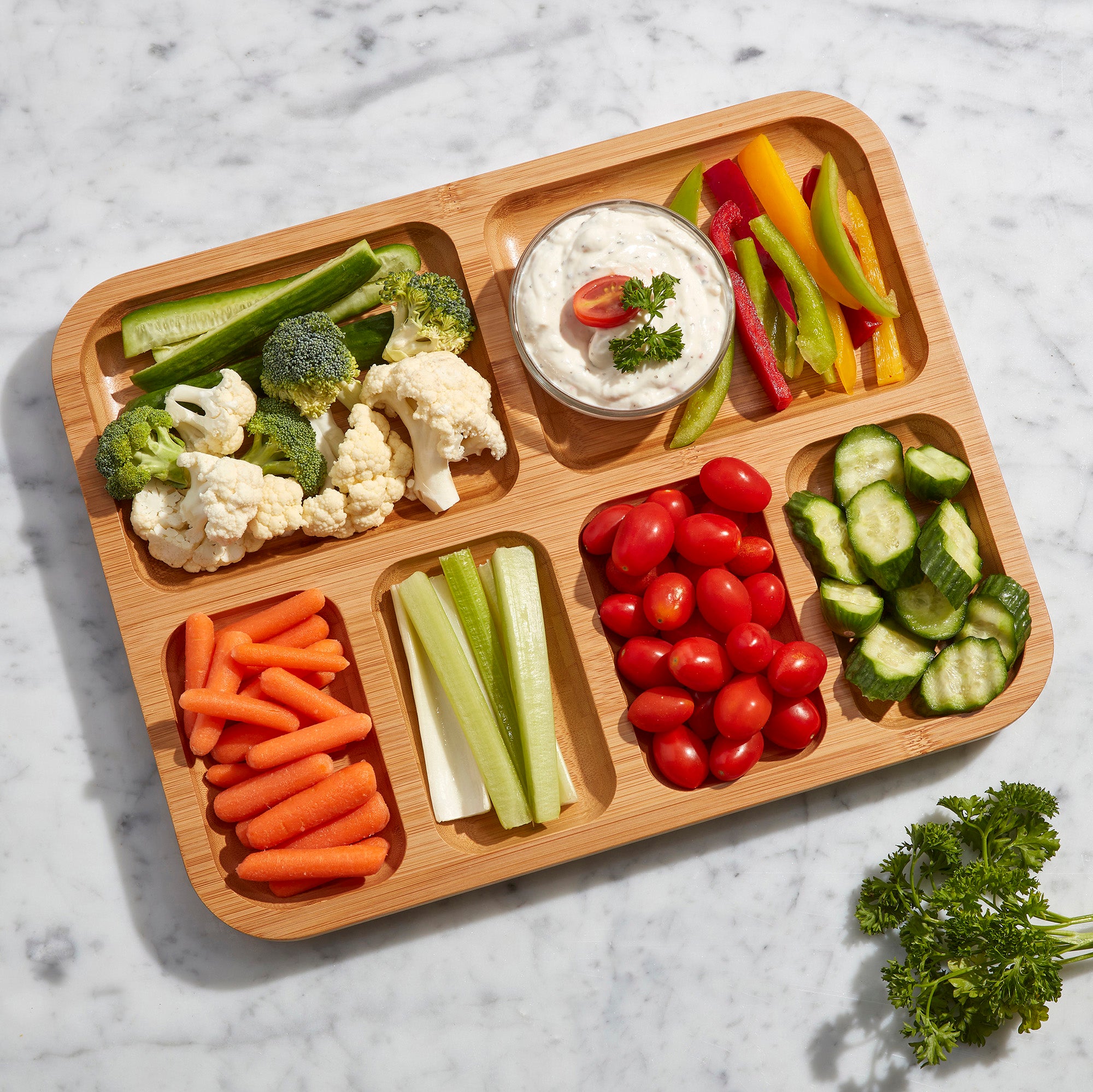 Farberware Build-a-Board Cutting Board with Compartments and Clear Locking Lid for Charcuterie, Snacks, and More-Make it. Take it. Enjoy it, 11x14 Inch, Bamboo
