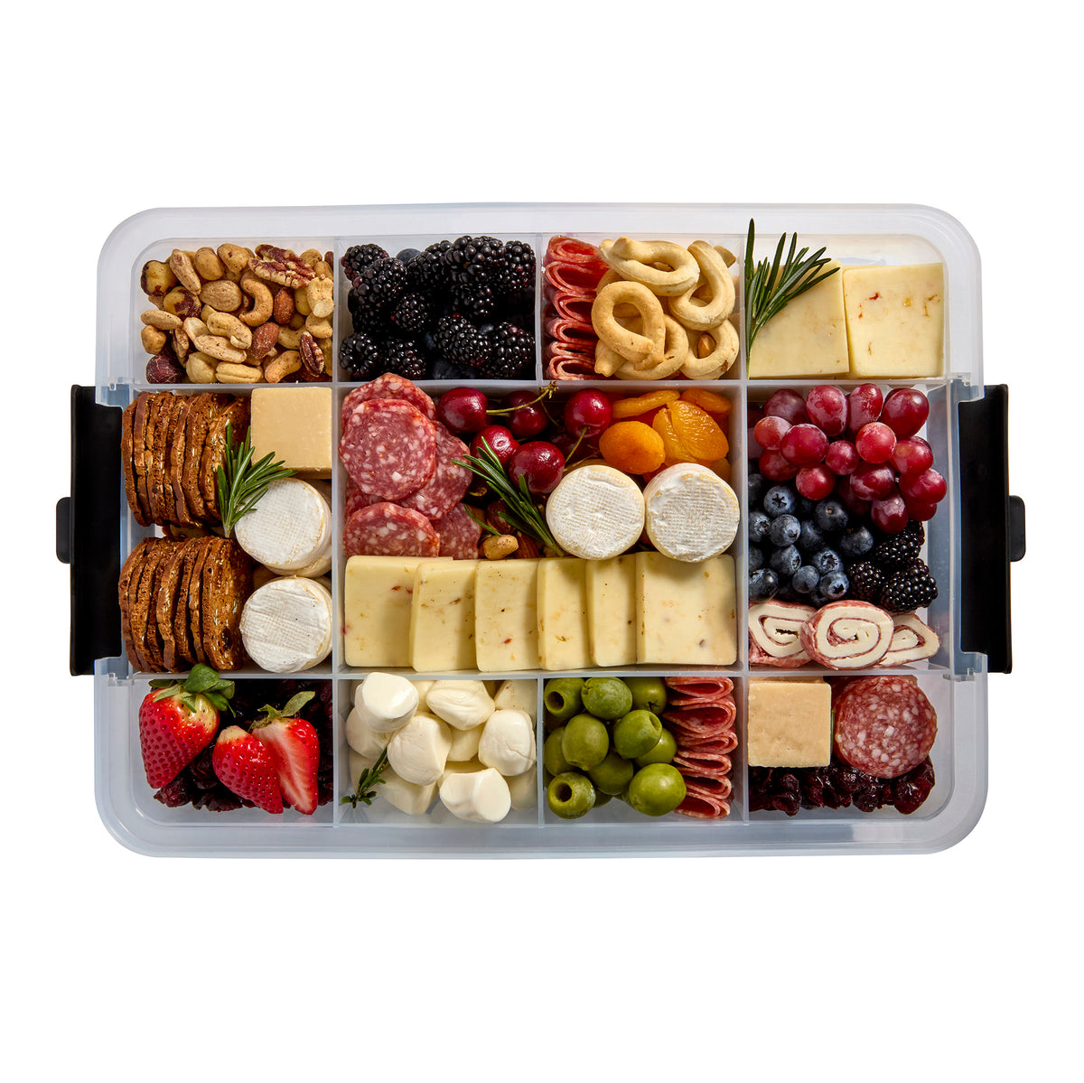 Farberware Build-a-Board SnackleBox with Locking Bamboo Cutting Board Lid, Portable Charcuterie Storage with Compartments,Make it. Take it. Enjoy it., 11x16-Inch, Natural