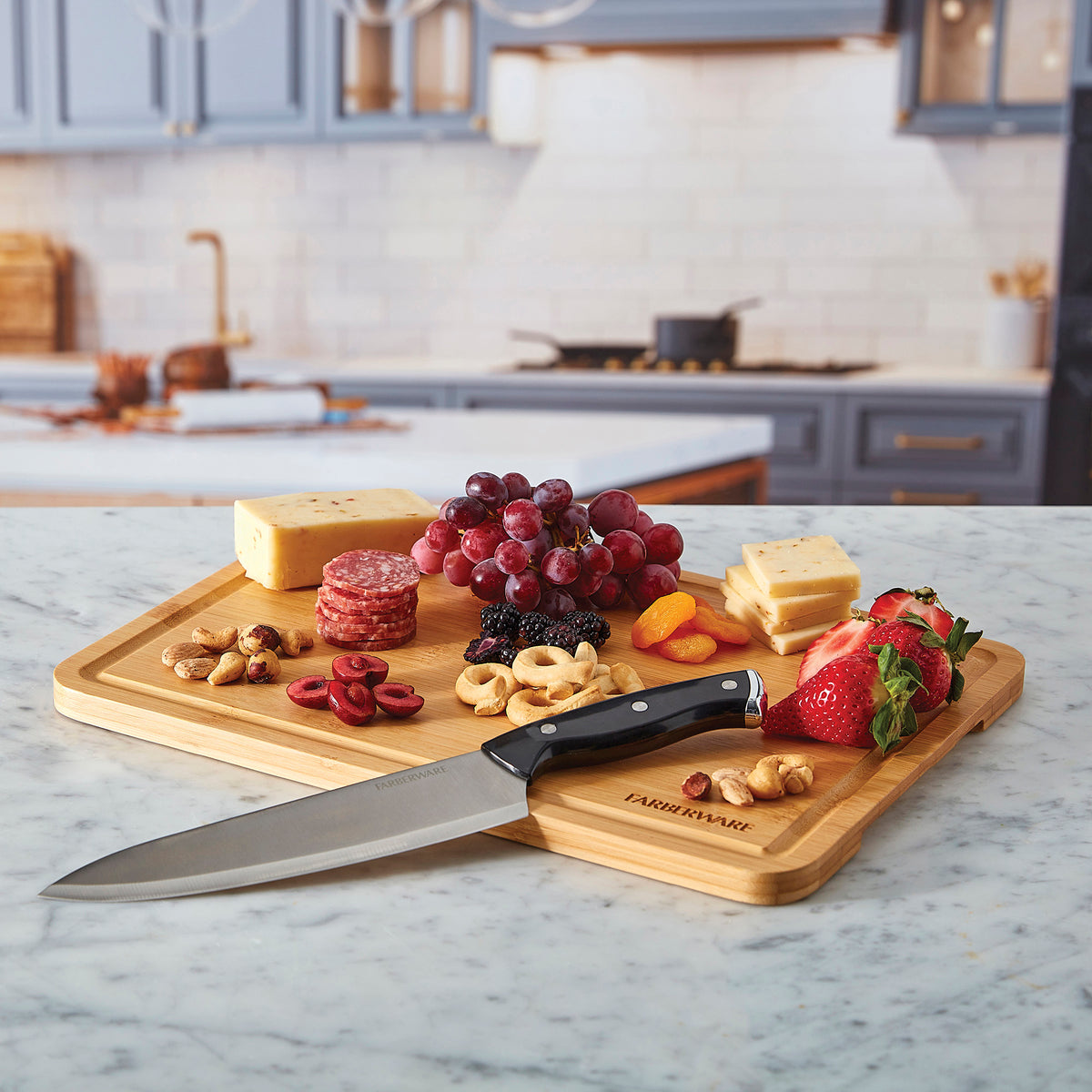 Farberware Build-a-Board SnackleBox with Locking Bamboo Cutting Board Lid, Portable Charcuterie Storage with Compartments,Make it. Take it. Enjoy it., 11x16-Inch, Natural