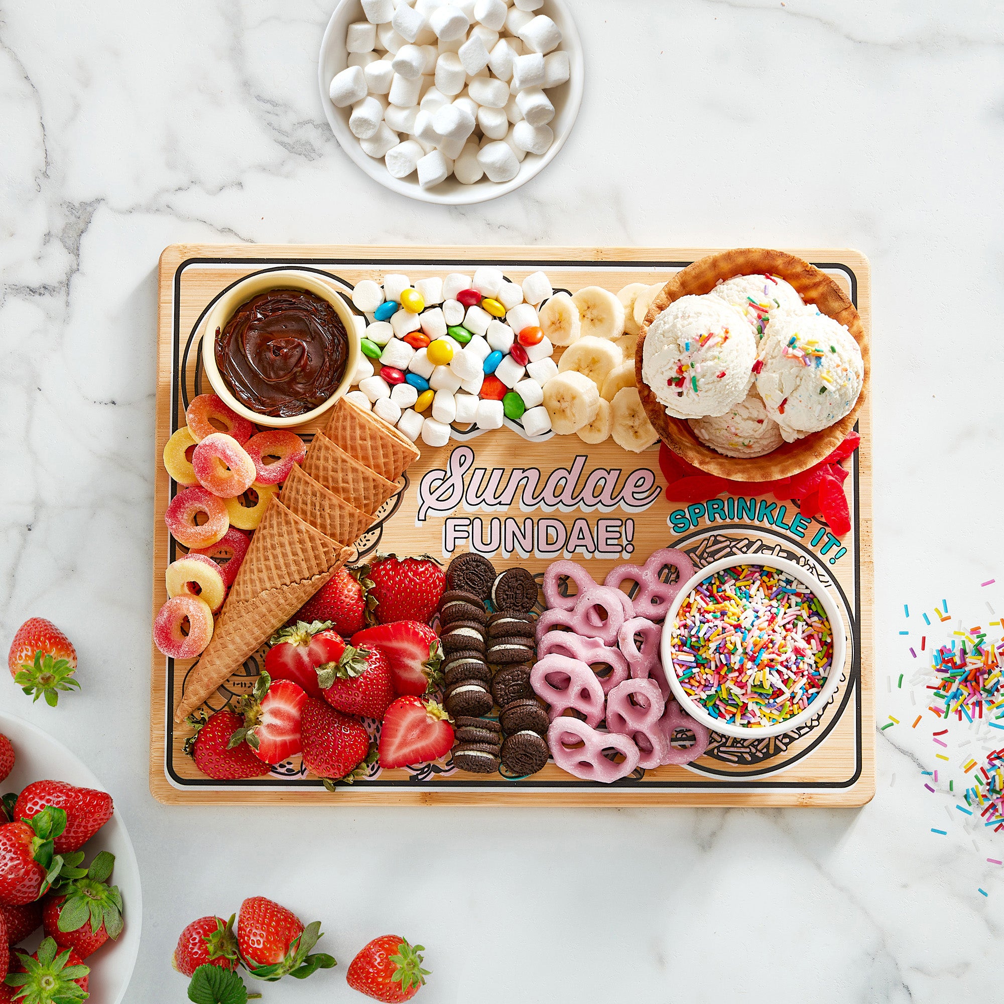 Farberware Sundae Board with Recessed Handles, Reversible Kitchen Cutting Board for Entertaining and Meal Prep, Decorative Wood Board,11x14-Inch, Bamboo