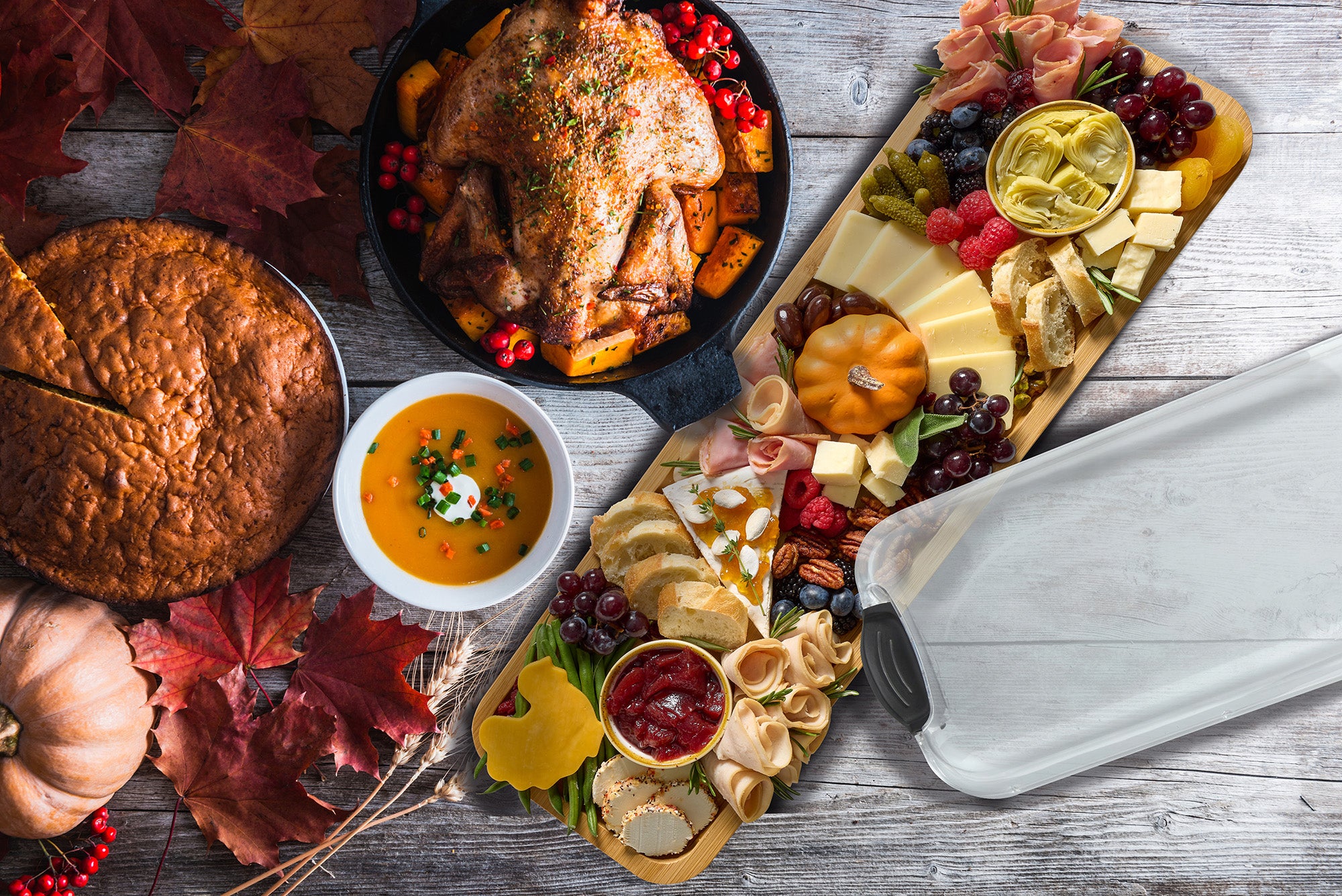 Farberware Rectangular Build-a-Board Cutting Board with Single Compartment and Clear Locking Lid for Charcuterie, Snacks, and More - Make it. Take it. Enjoy it, 7x22 Inch, Bamboo