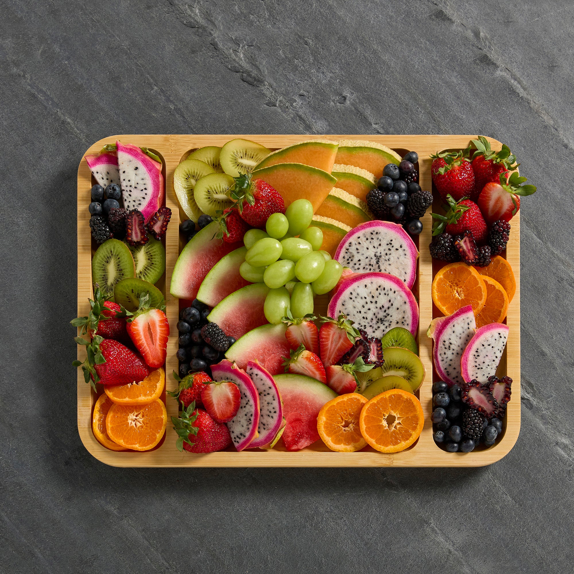 Farberware Build-a-Board Cutting Board with Three Compartments and Clear Locking Lid for Charcuterie, Snacks, and More-Make it. Take it. Enjoy it, 12x16 Inch, Bamboo