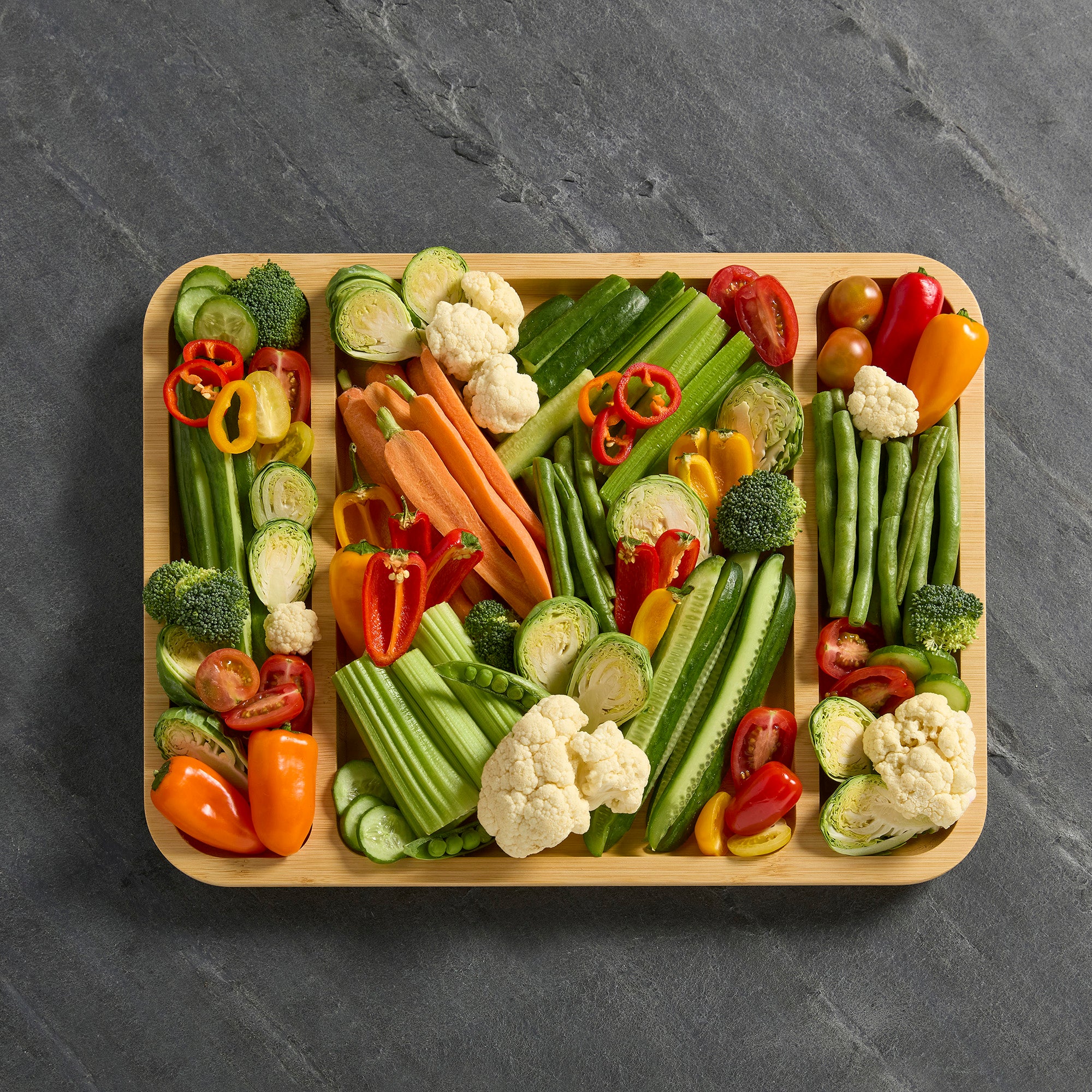 Farberware Build-a-Board Cutting Board with Three Compartments and Clear Locking Lid for Charcuterie, Snacks, and More-Make it. Take it. Enjoy it, 12x16 Inch, Bamboo