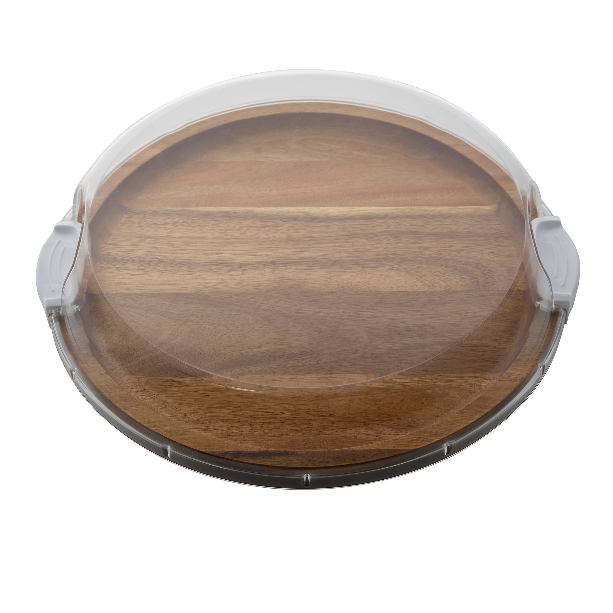 Farberware Build-a-Board Cutting Board with Single Compartment and Clear Locking Lid for Charcuterie, Snacks, and More-Make it. Take it. Enjoy it, 14-Inch Round, Acacia