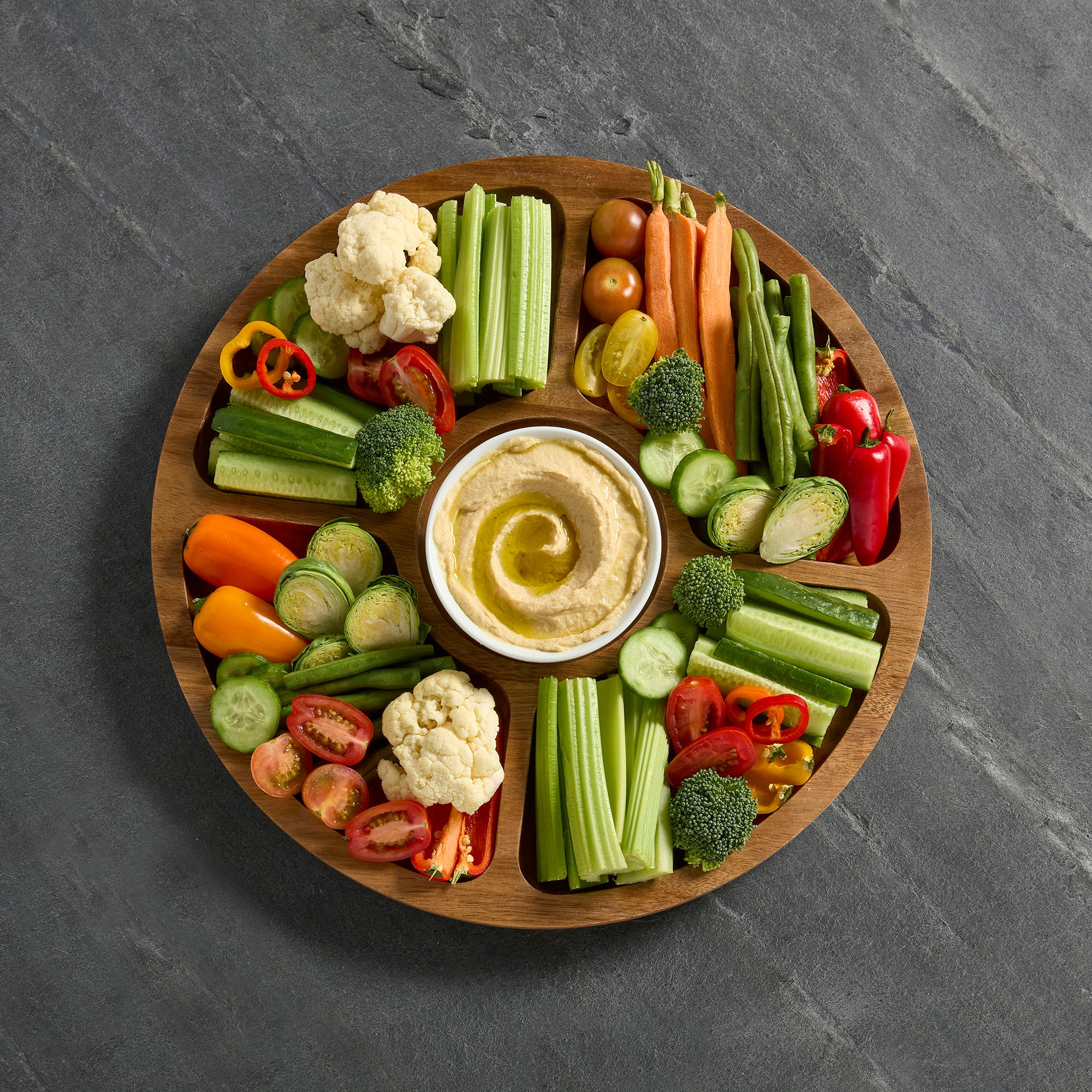 Farberware Build-a-Board Cutting Board with Lazy Susan Turntable, Five Compartments, and Clear Locking Lid for Charcuterie, Snacks, and More - Make it. Take it. Enjoy it, 14-Inch Round, Acacia
