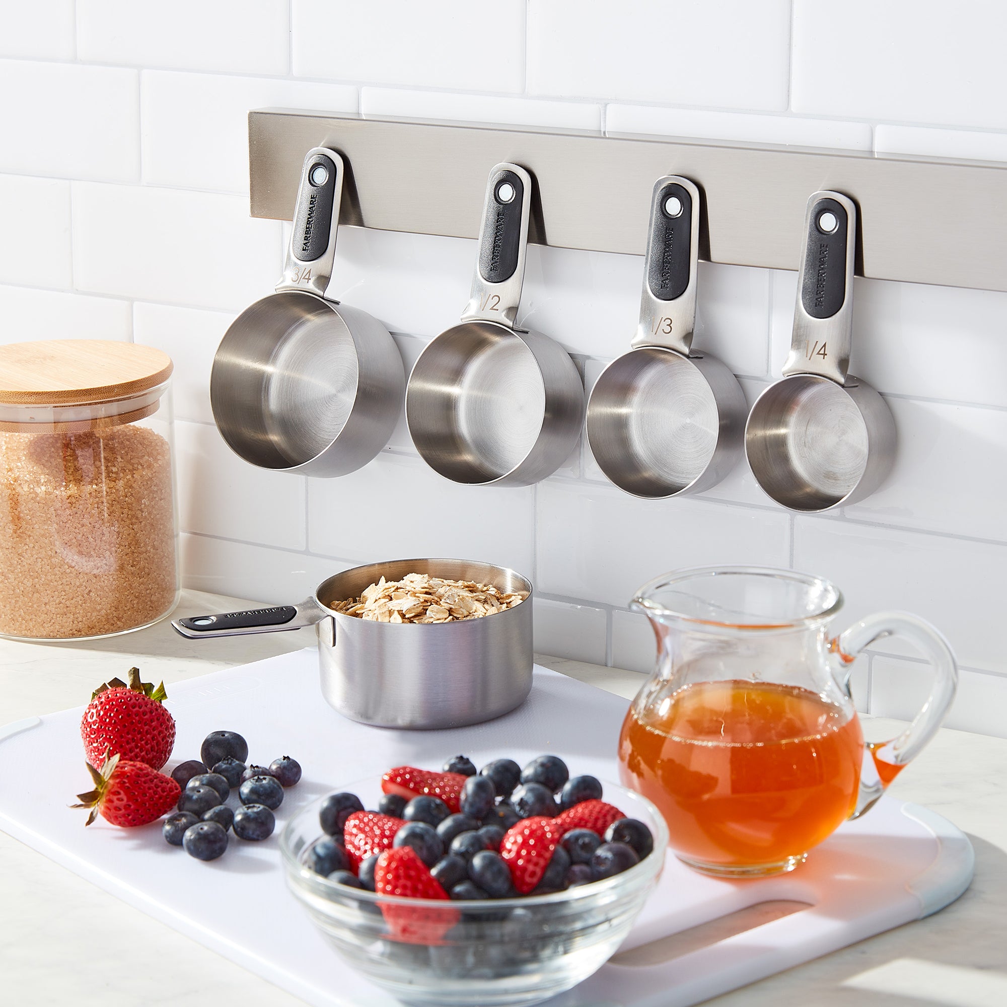 Farberware Professional Set of 5 Stainless Steel Measuring Cups, Precision and Ease in Every Scoop, Features Magnetic Handles for Easy Storage, Dishwasher Safe