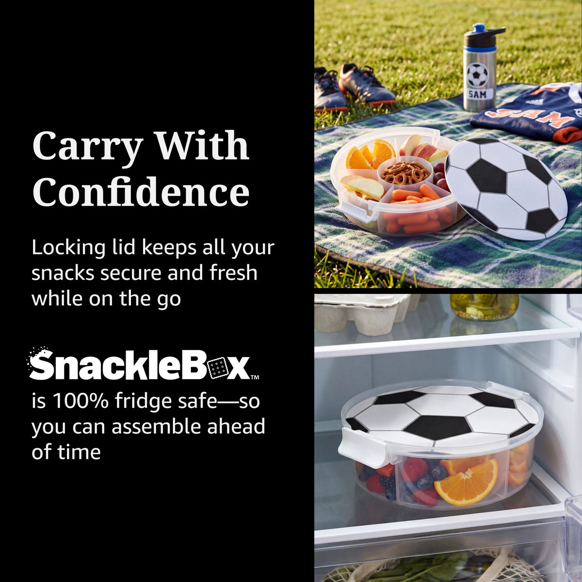 Snacklebox 8-Inch Soccer Ball Snack Box with Cutting Board Lid