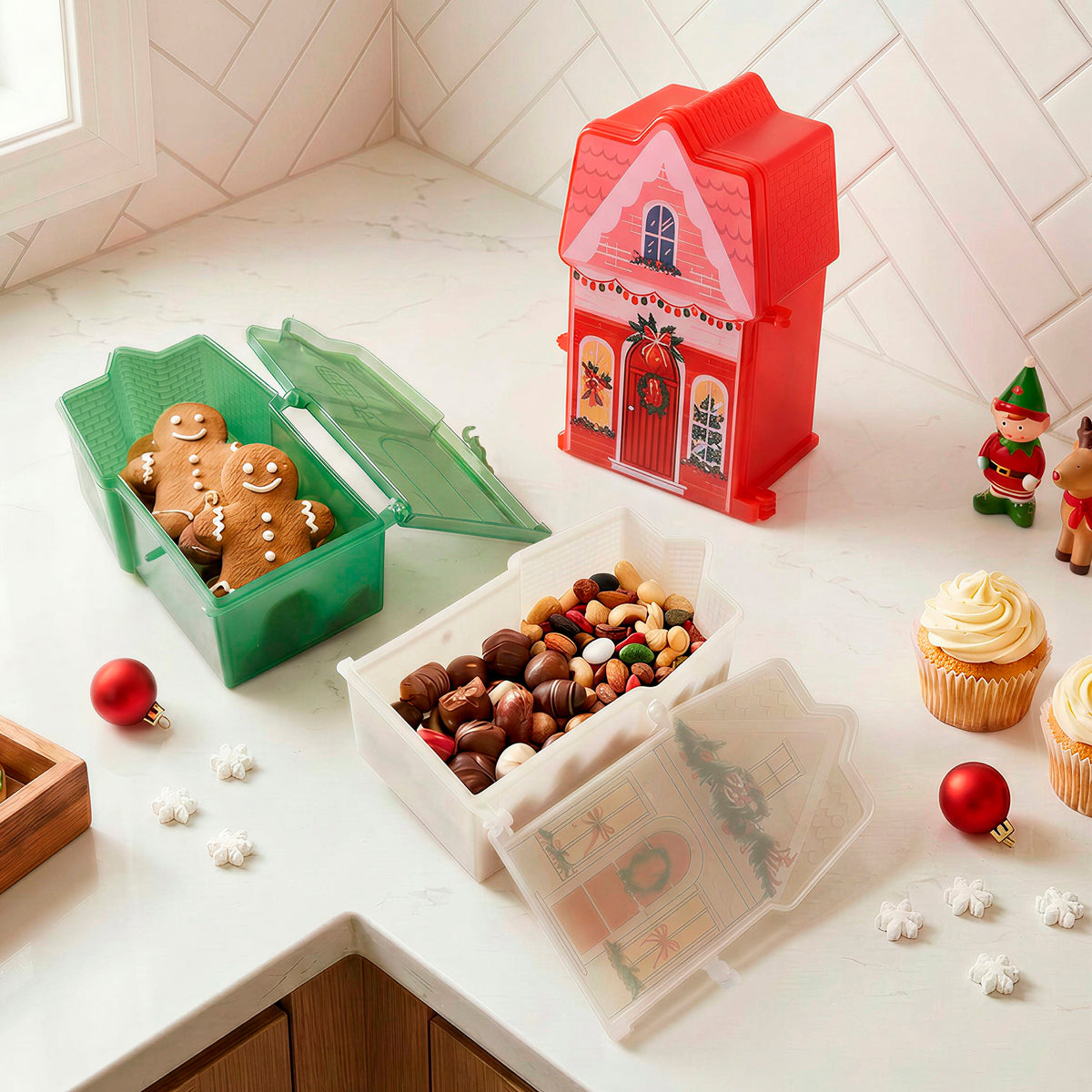 Snacklebox 3-Piece Mini Christmas Village Snack Containers