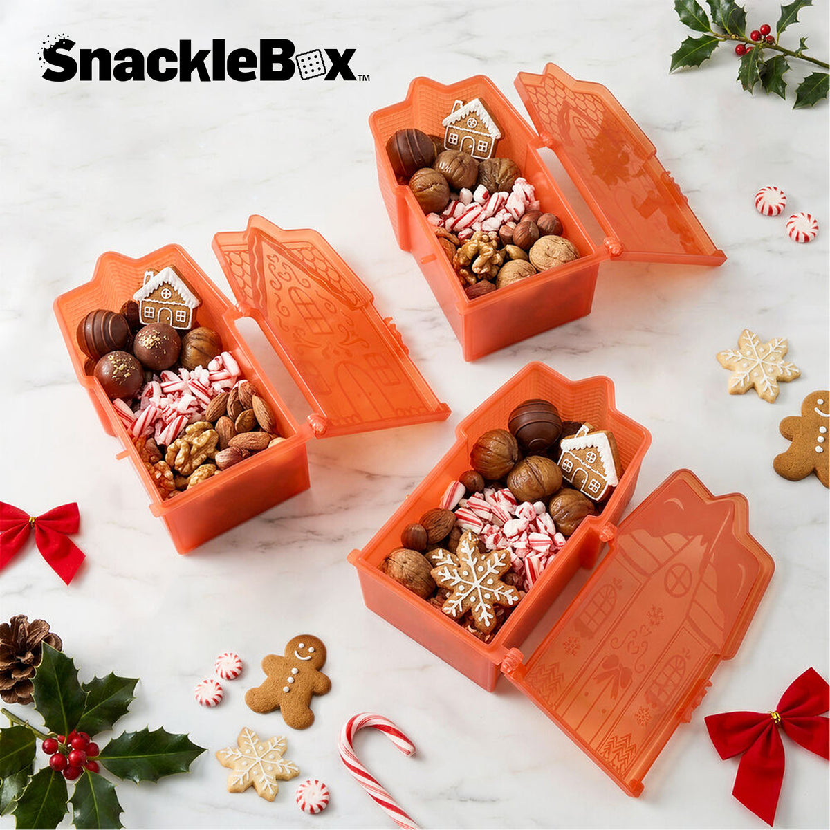 Snacklebox 3-Piece Mini Gingerbread Village Snack Containers