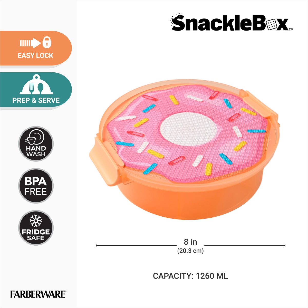 Snacklebox 8-Inch Donut Snack Box with Cutting Board Lid
