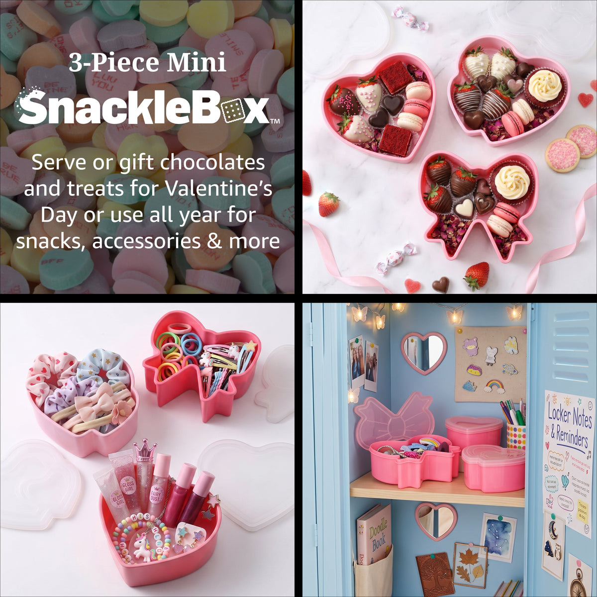 Snacklebox 3-Piece Mini Valentine's Day Snack Containers