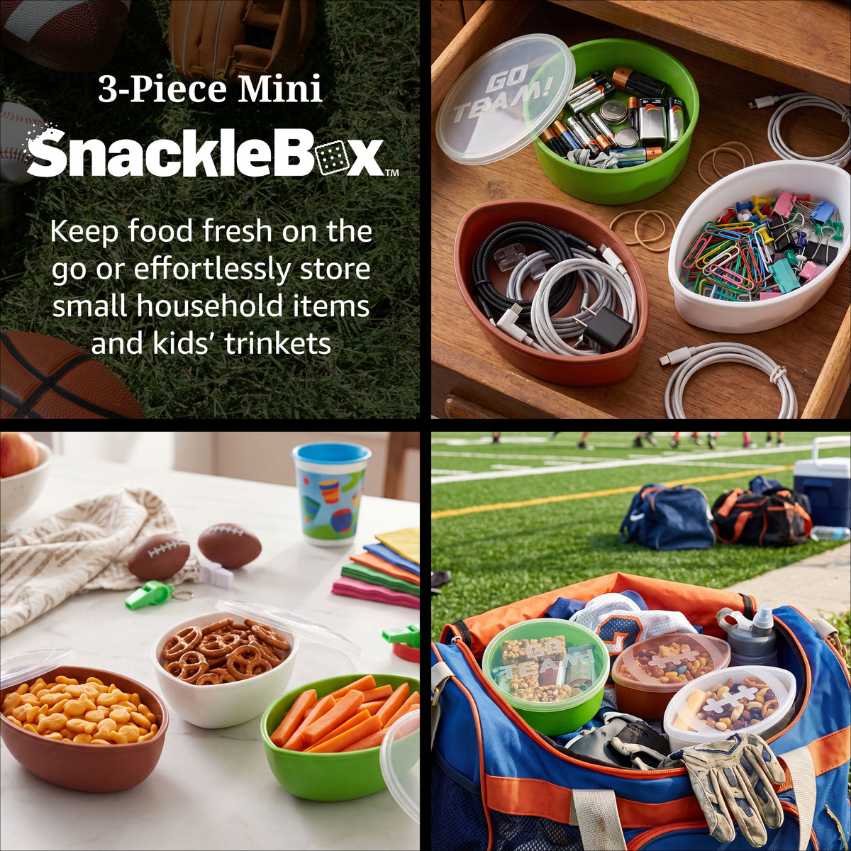 Snacklebox 3-Piece Mini Football Snack Containers