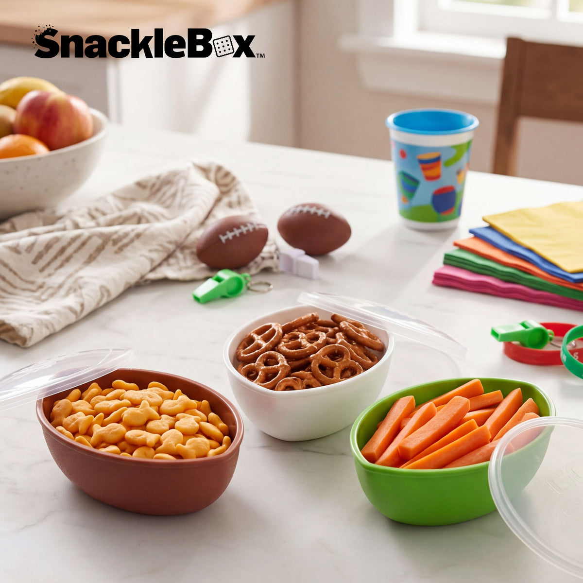 Snacklebox 3-Piece Mini Football Snack Containers