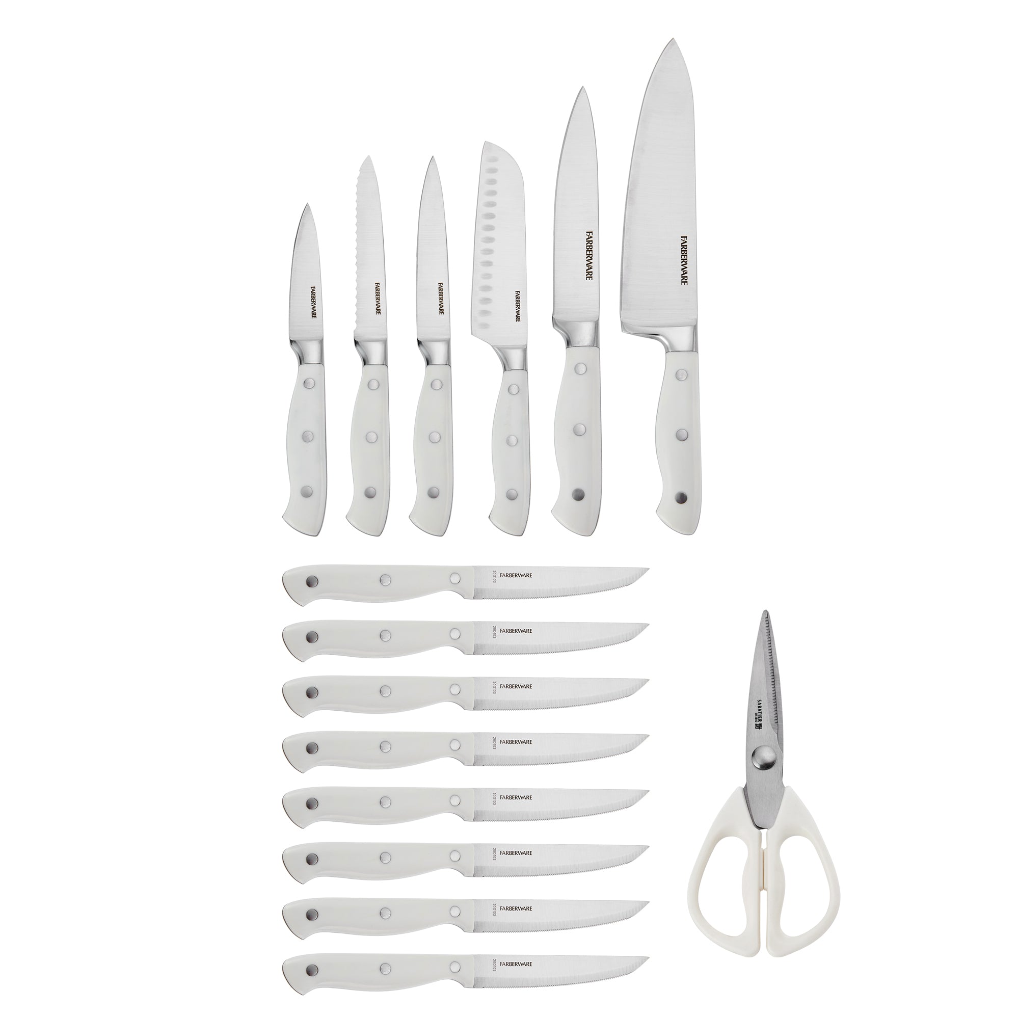 Forged Triple Riveted White Knife Block Set with Edgekeeper Sharpener, 15-Piece