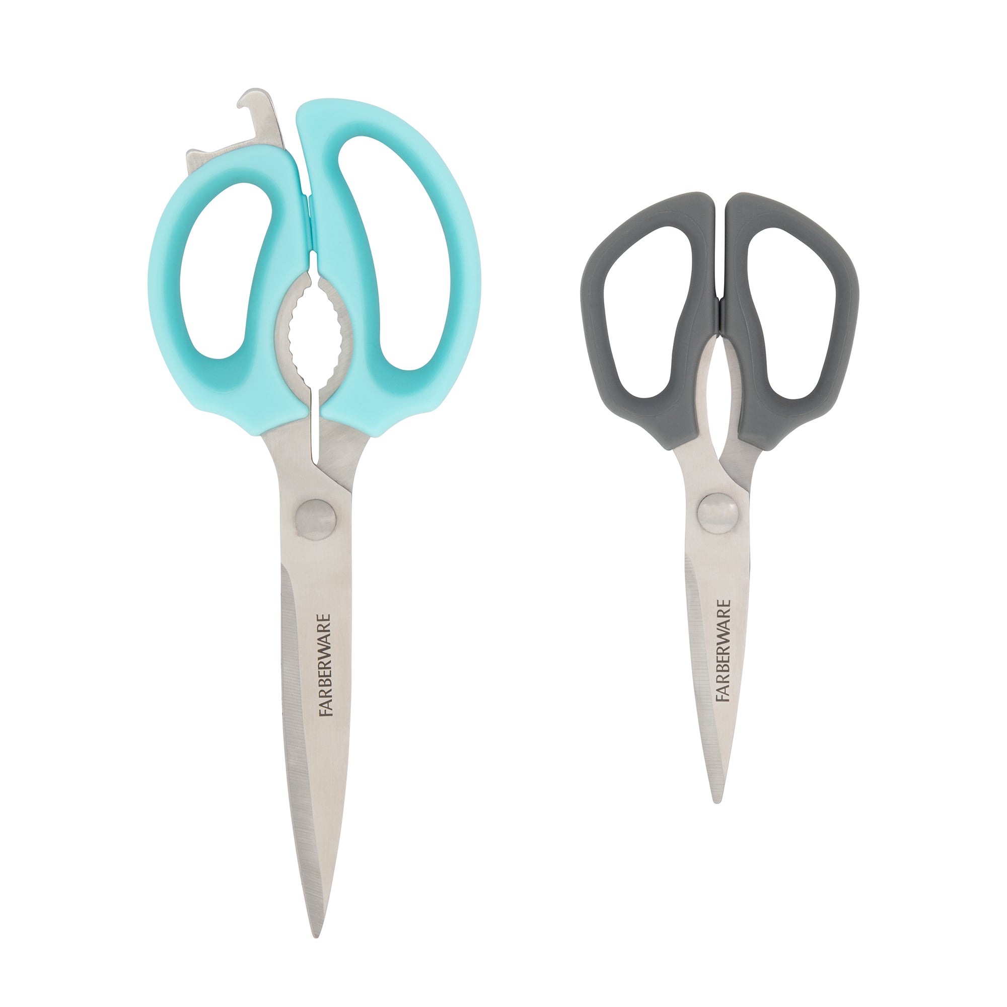 Farberware Comfort Grip Kitchen Scissors, 2 Pack, Aqua and Gray