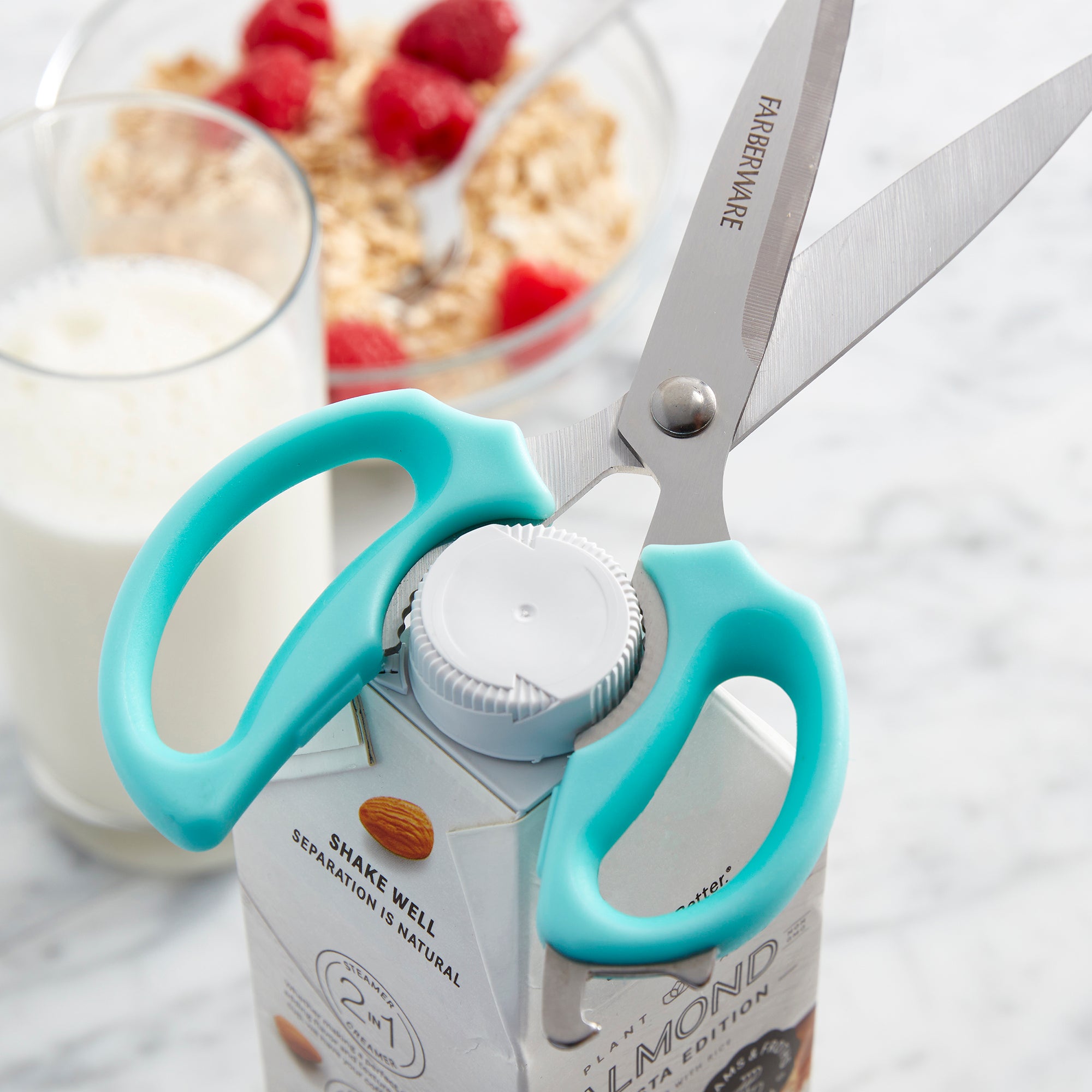 Farberware Comfort Grip Kitchen Scissors, 2 Pack, Aqua and Gray