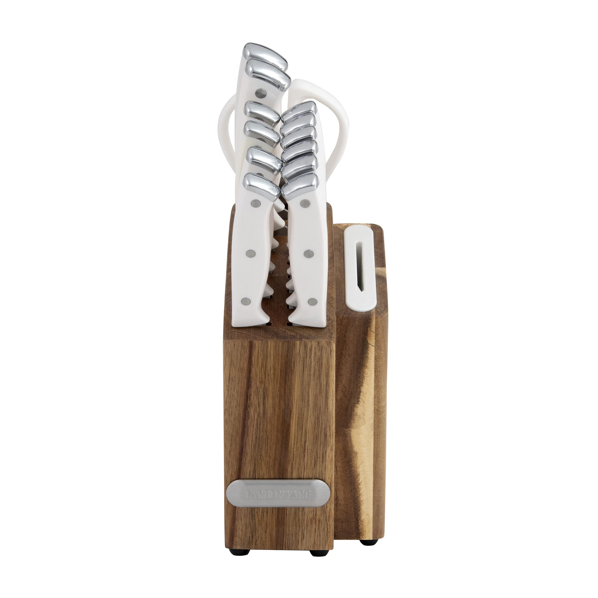 EdgeKeeper White Knife Set with Slim Acacia Block, 14-Piece