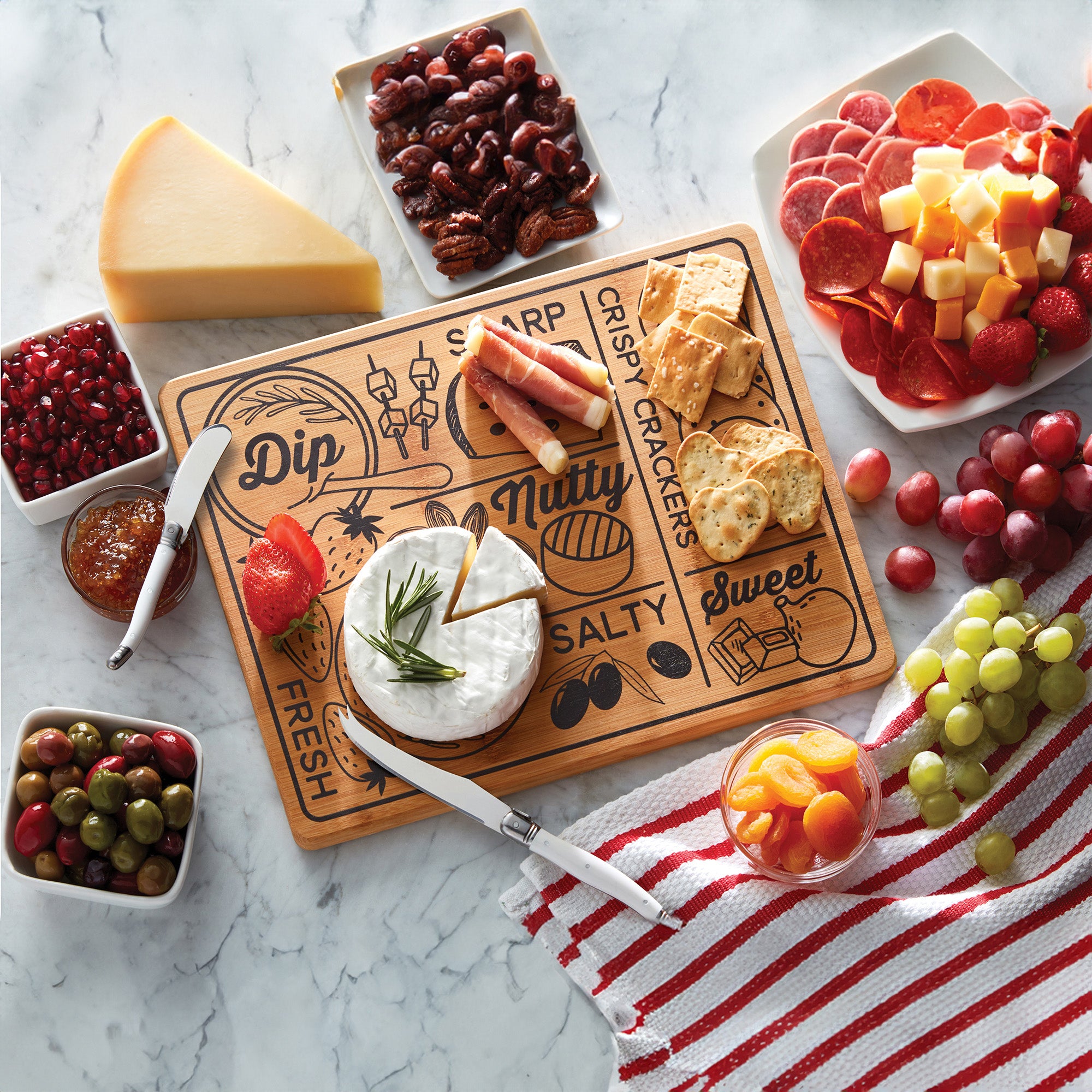 Farberware Charcuterie Board with Recessed Handles, Reversible Kitchen Cutting Board for Entertaining and Meal Prep, Decorative Wood Cheese Board, 11-inch x 14-Inch, Bamboo