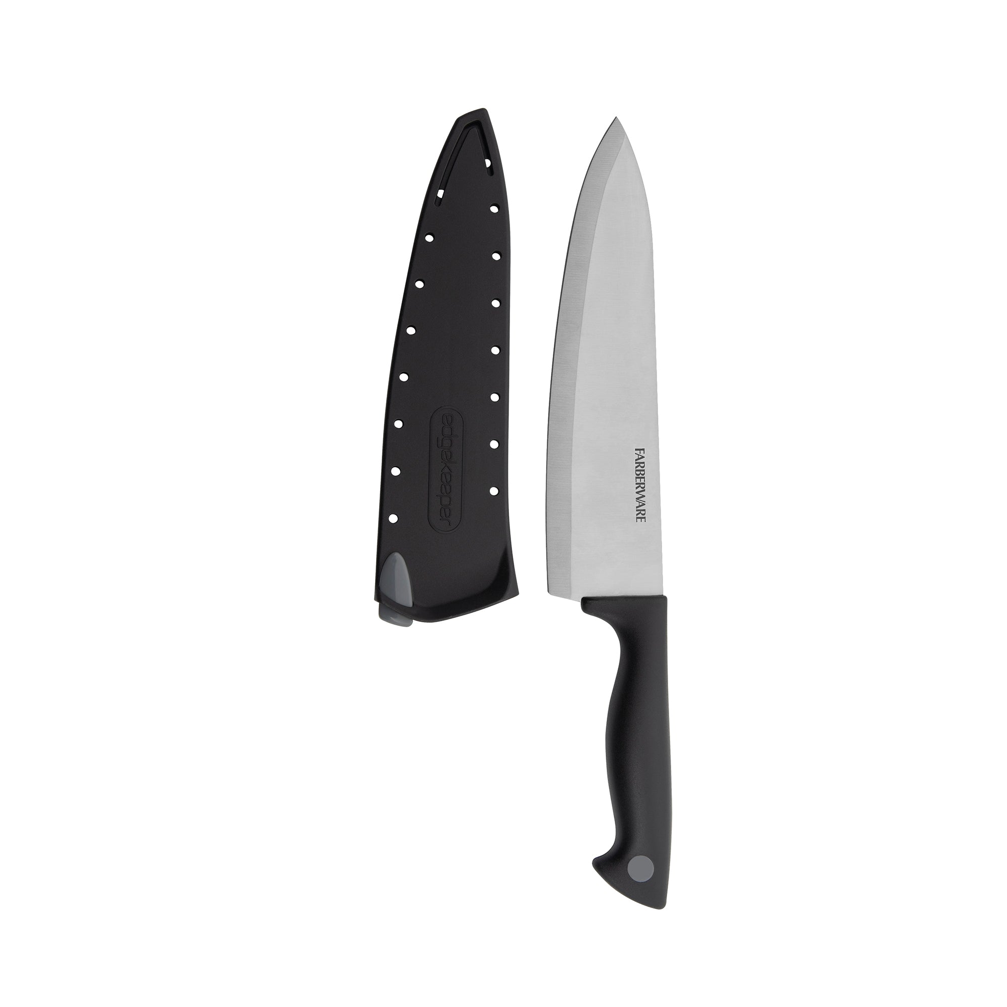 Farberware Edgekeeper 8-Inch Chef Knife with Self-Sharpening Blade Cover, High Carbon-Stainless Steel Kitchen Knife with Ergonomic Handle, Razor-Sharp Knife, Black