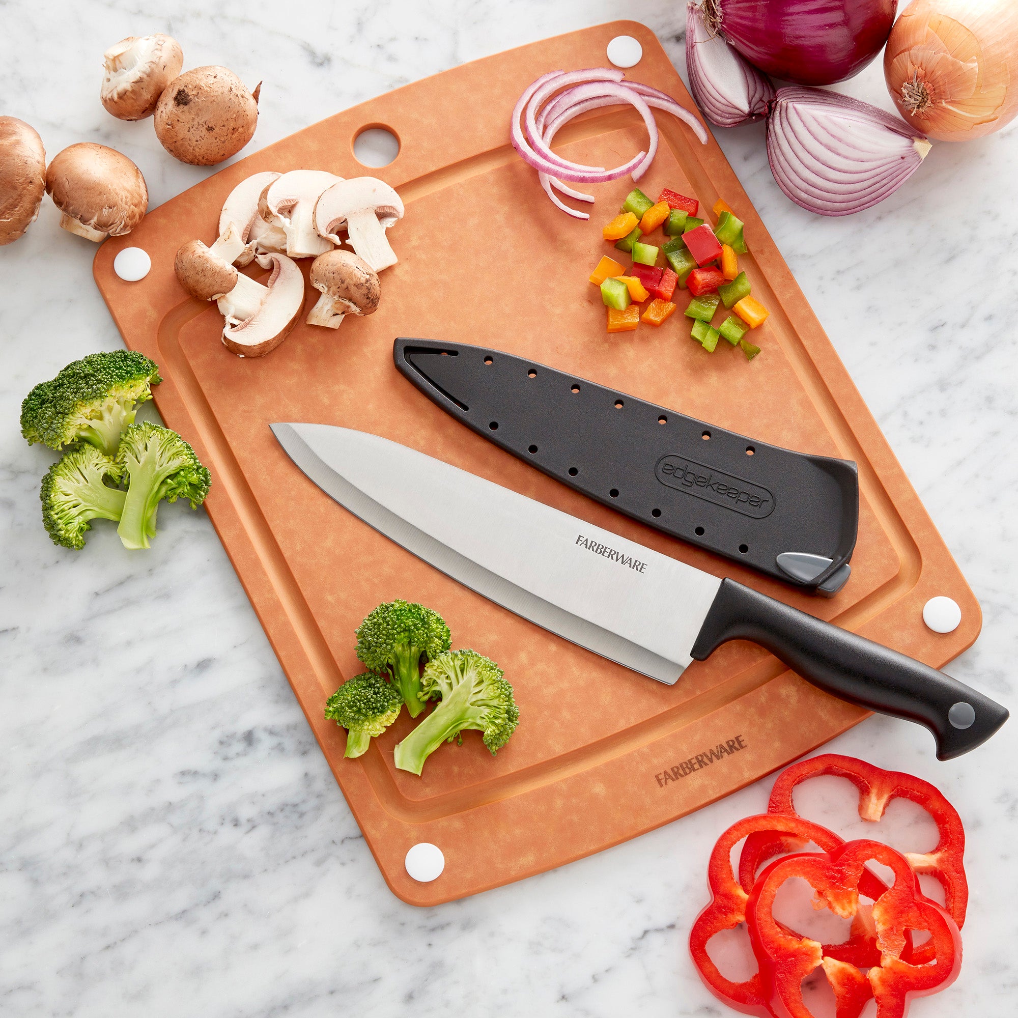 Farberware Edgekeeper 8-Inch Chef Knife with Self-Sharpening Blade Cover, High Carbon-Stainless Steel Kitchen Knife with Ergonomic Handle, Razor-Sharp Knife, Black