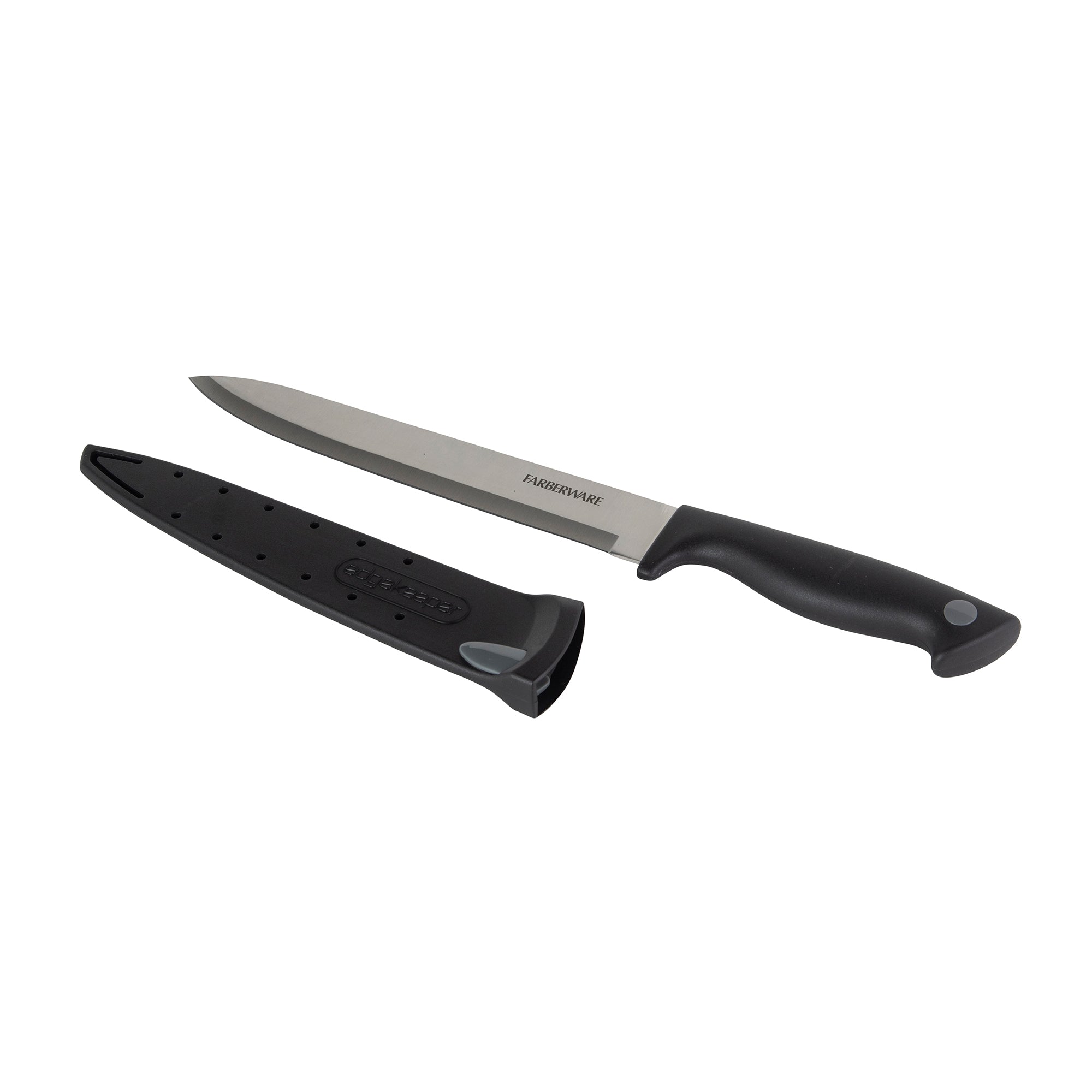 Farberware Edgekeeper 8-Inch Slicing Knife with Self-Sharpening Blade Cover, High Carbon-Stainless Steel Kitchen Knife with Ergonomic Handle, Razor-Sharp Knife, Black