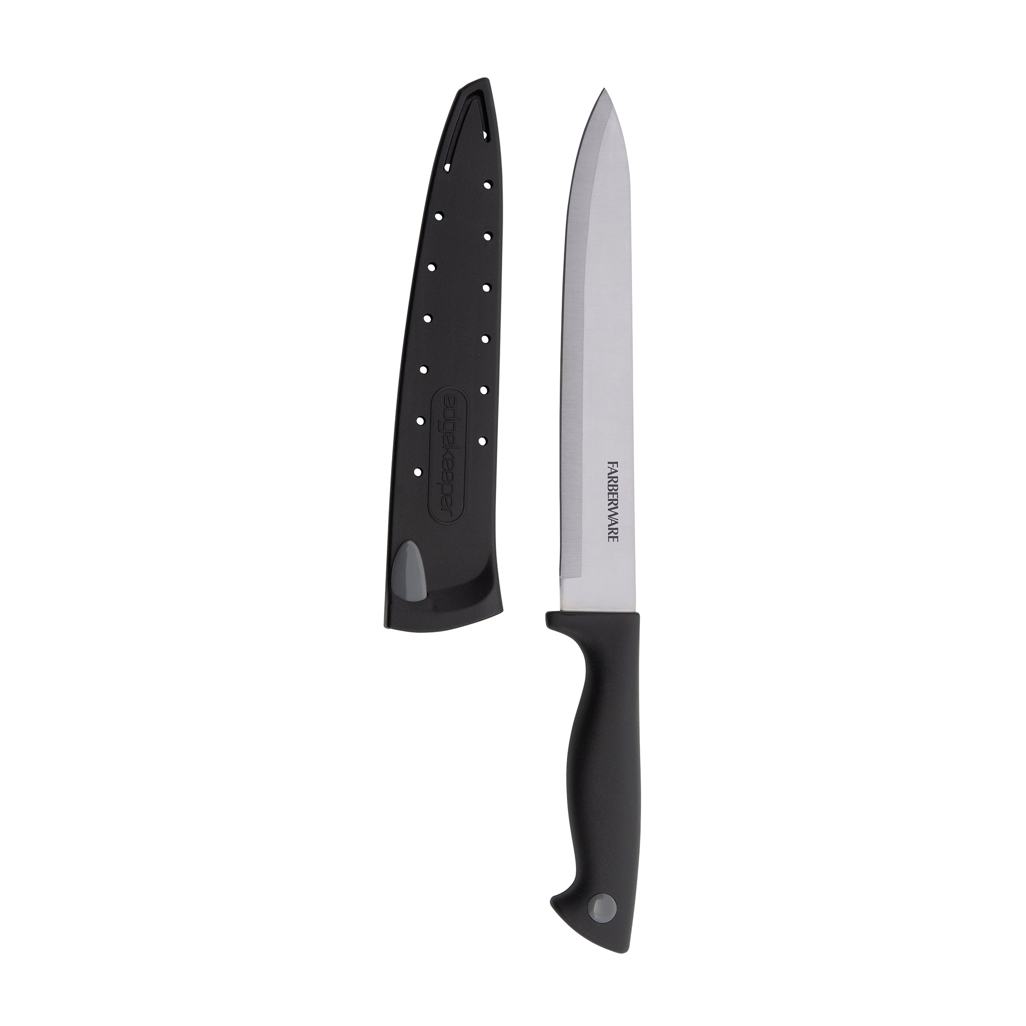 Farberware Edgekeeper 8-Inch Slicing Knife with Self-Sharpening Blade Cover, High Carbon-Stainless Steel Kitchen Knife with Ergonomic Handle, Razor-Sharp Knife, Black