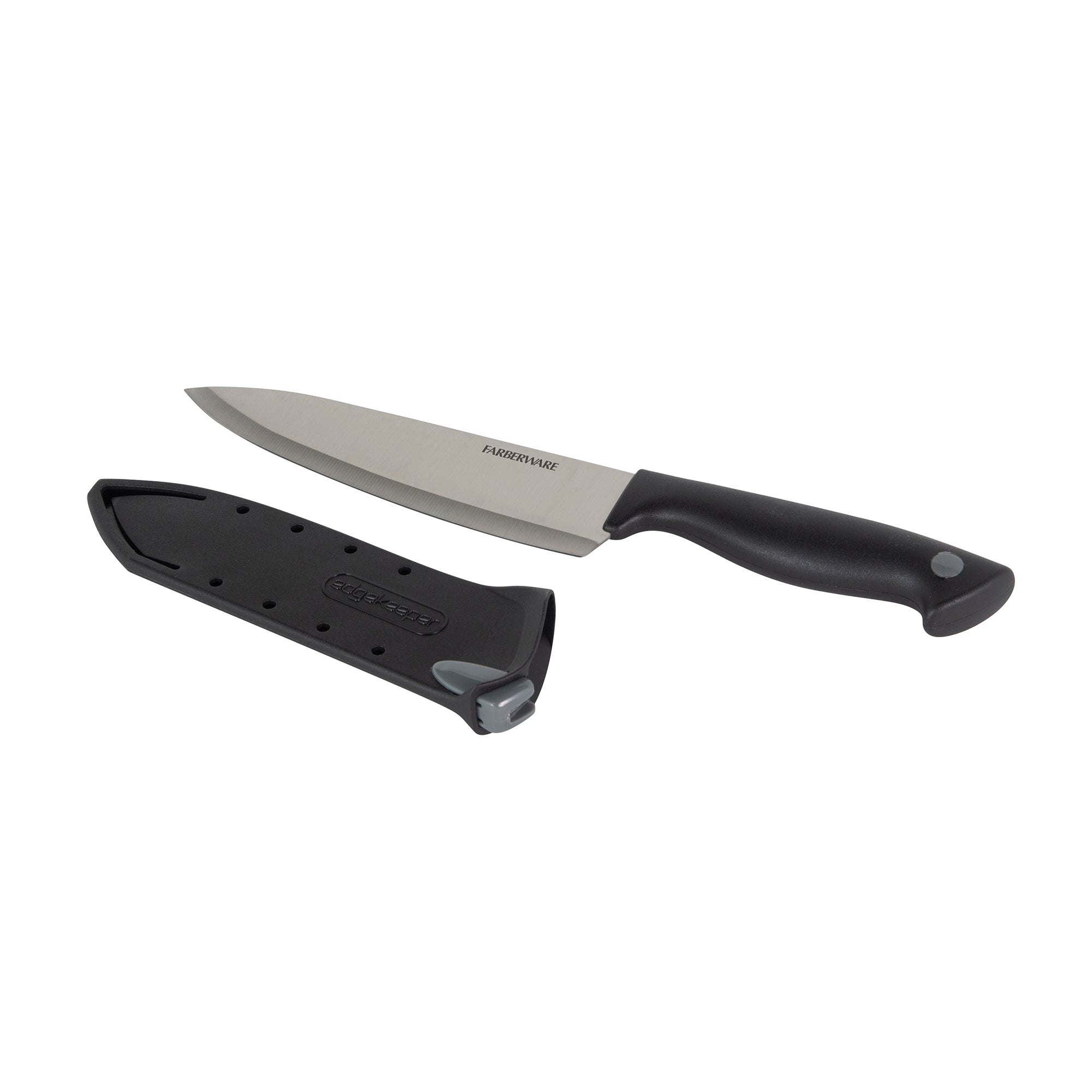 Farberware Edgekeeper 6-Inch Chef Knife with Self-Sharpening Blade Cover, High Carbon-Stainless Steel Kitchen Knife with Ergonomic Handle, Razor-Sharp Knife, Black