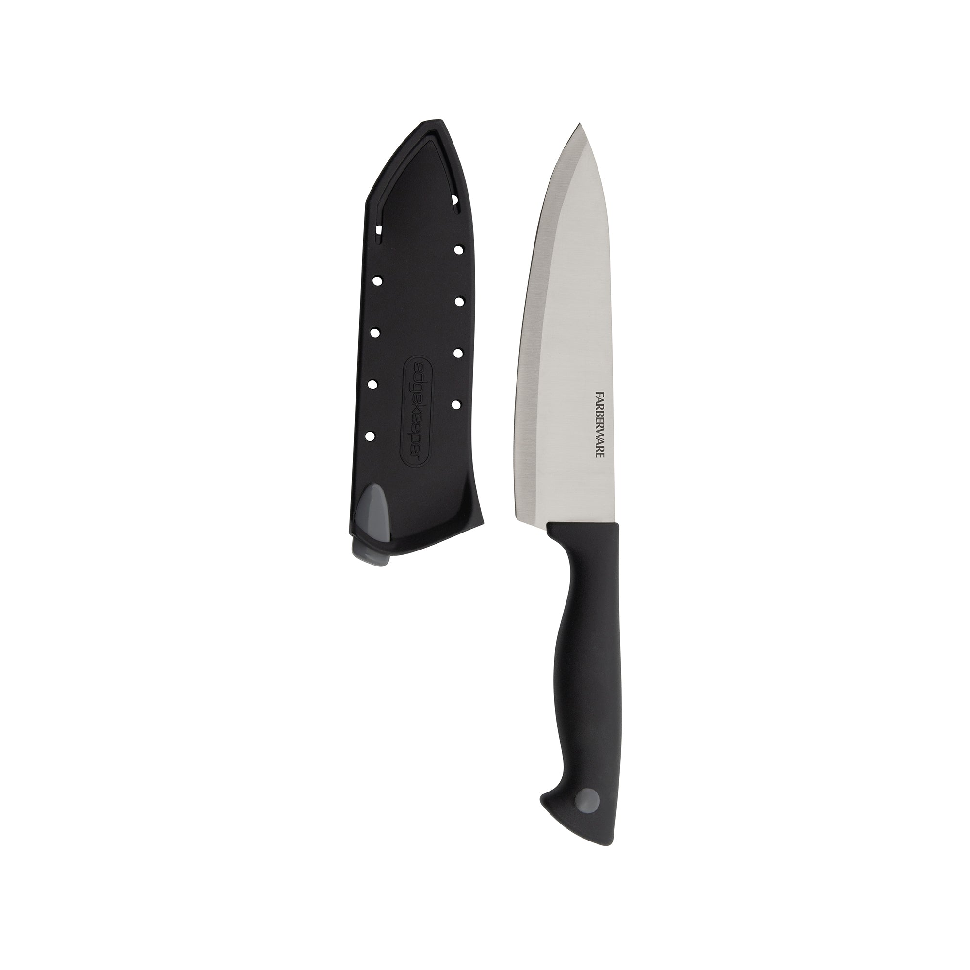 Farberware Edgekeeper 6-Inch Chef Knife with Self-Sharpening Blade Cover, High Carbon-Stainless Steel Kitchen Knife with Ergonomic Handle, Razor-Sharp Knife, Black