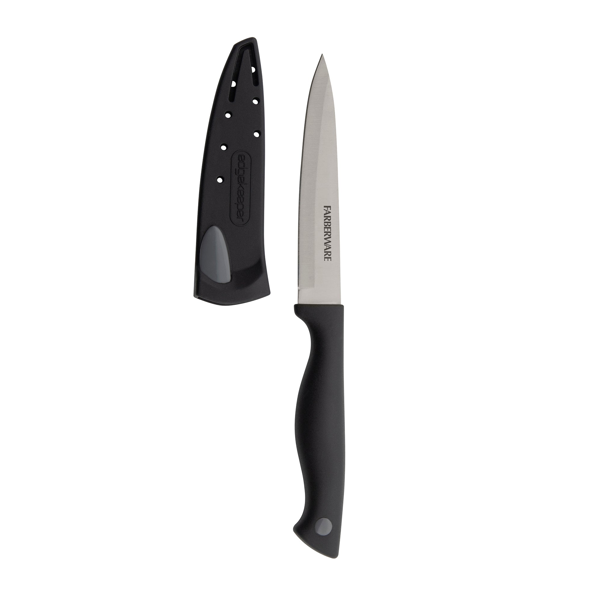Farberware Edgekeeper 4.5-Inch Fine Edge Utility Knife with Self-Sharpening Blade Cover, High Carbon-Stainless Steel Kitchen Knife with Ergonomic Handle, Razor-Sharp Knife, Black