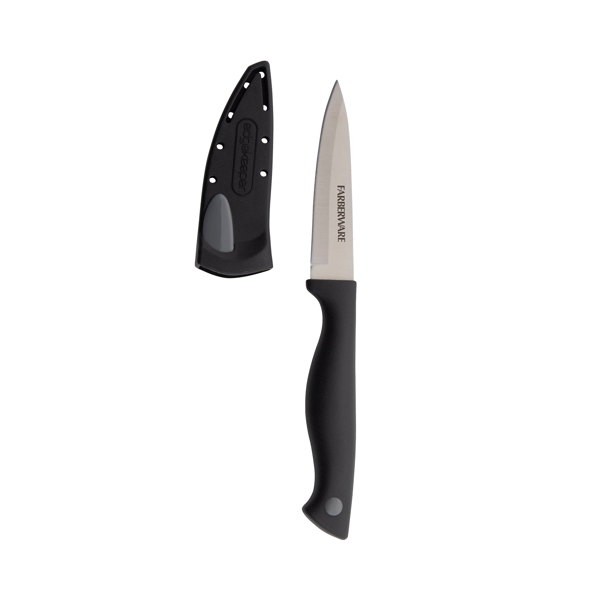 Farberware Edgekeeper 3.5-Inch Paring Knife with Self-Sharpening Blade Cover, High Carbon-Stainless Steel Kitchen Knife with Ergonomic Handle, Razor-Sharp Knife, Black