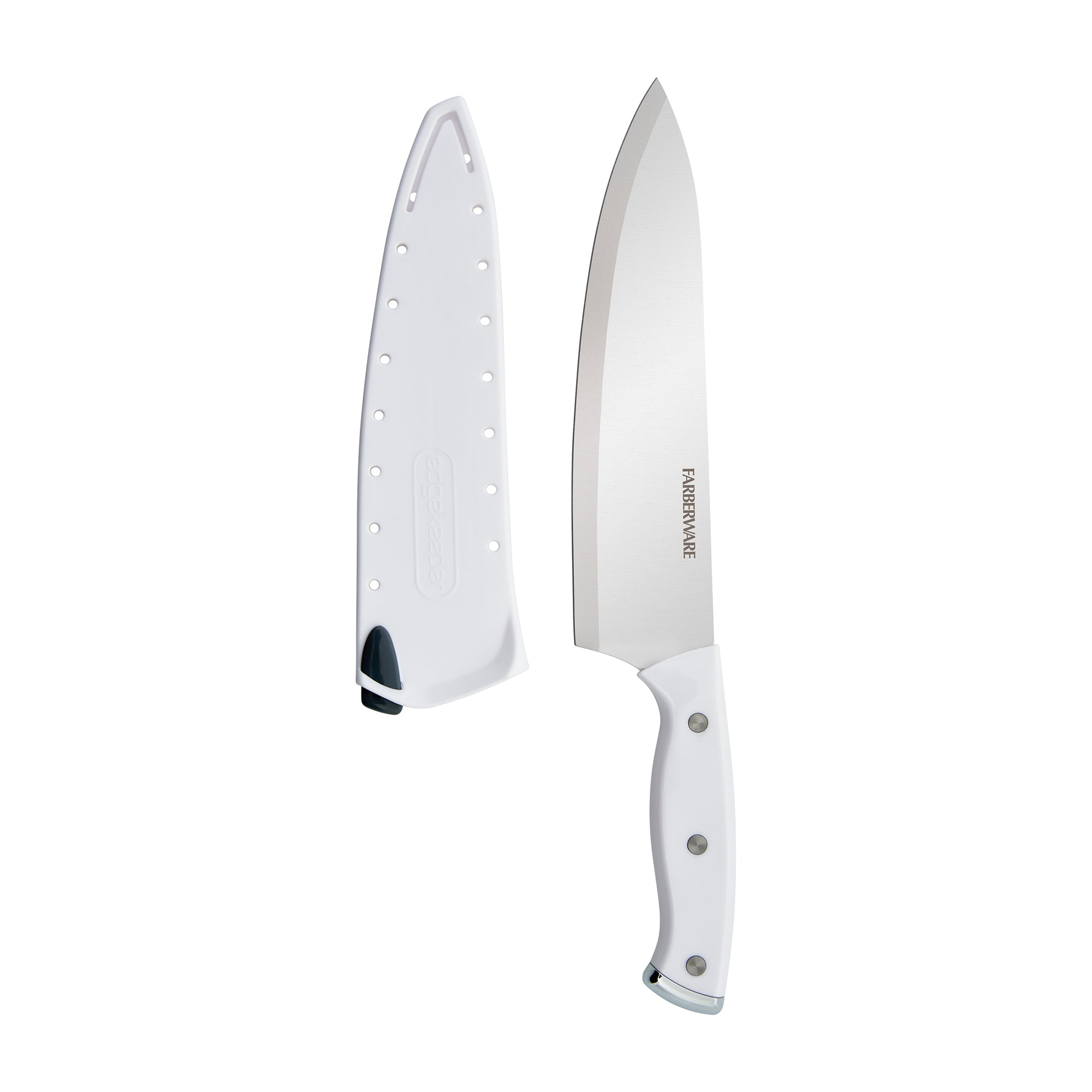 Farberware Edgekeeper Triple Riveted Chef Self-Sharpening Blade Cover, High Carbon-Stainless Steel Kitchen Ergonomic Handle, Razor-Sharp Knife, 8 Inch, White