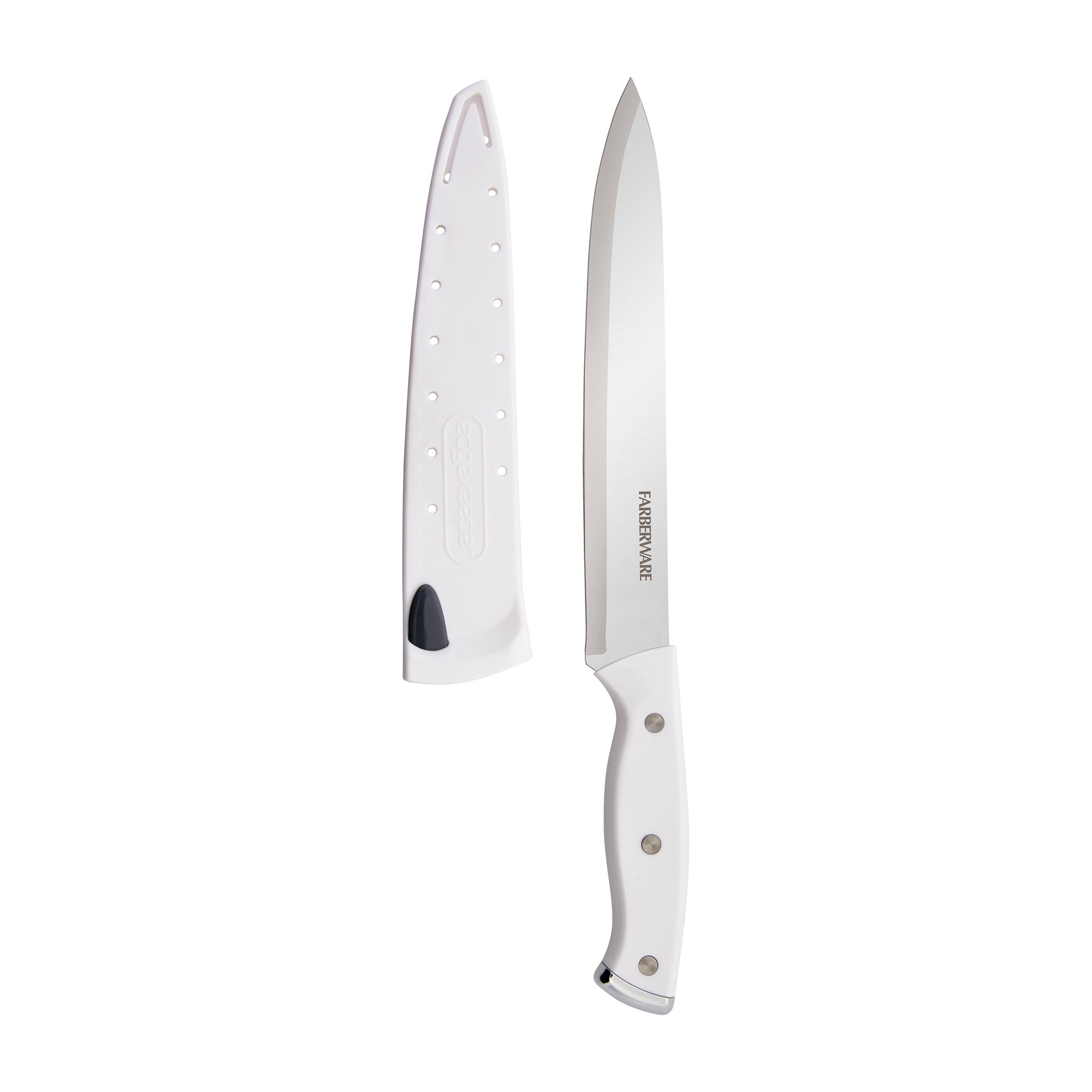 Farberware Edgekeeper Triple Riveted Slicing Self-Sharpening Blade Cover, High Carbon-Stainless Steel Kitchen Ergonomic Handle, Razor-Sharp Knife, 8 Inch, White